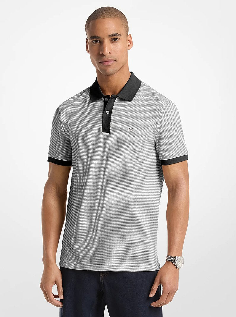 Michael Kors Waffle Stretch Cotton Polo Shirt BLACK