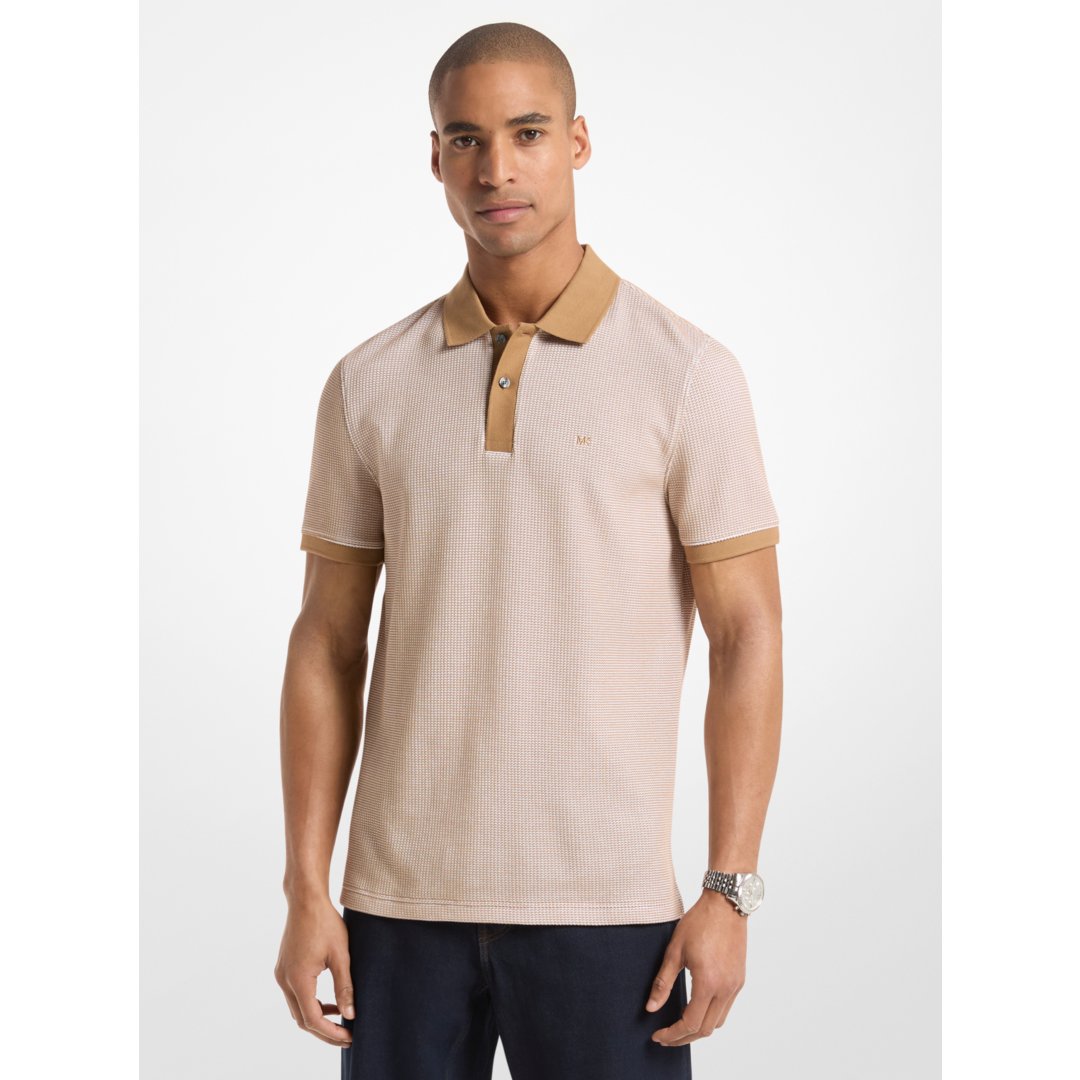 Michael Kors Waffle Stretch Cotton Polo Shirt DARK CAMEL