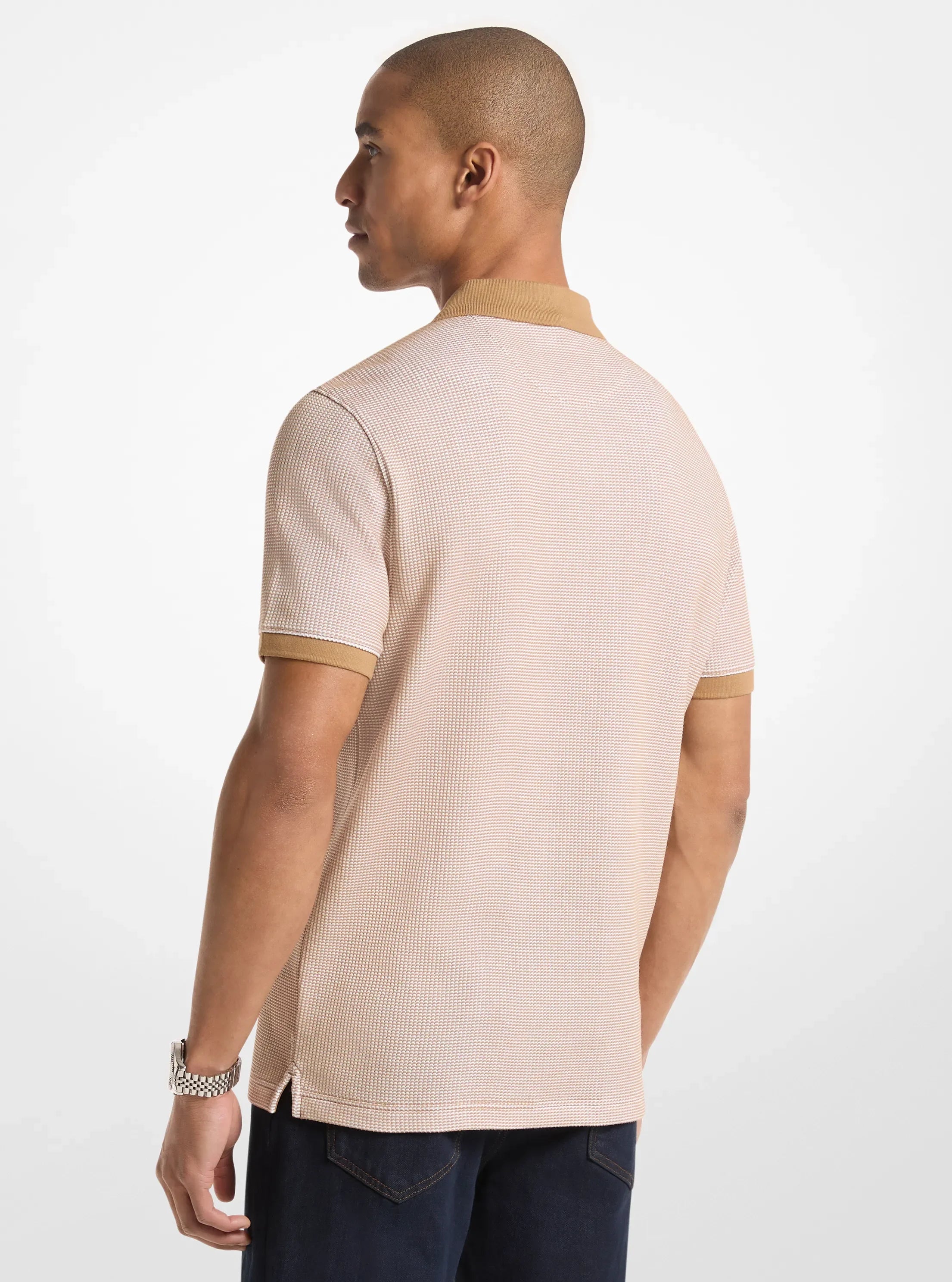 Michael Kors Waffle Stretch Cotton Polo Shirt DARK CAMEL