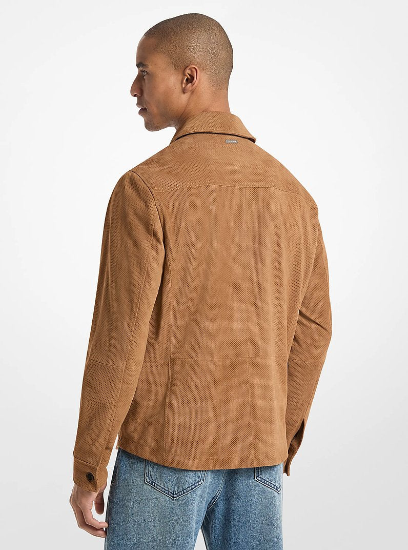 Michael Kors Perforated Suede Shirt Jacket DARK CAMEL