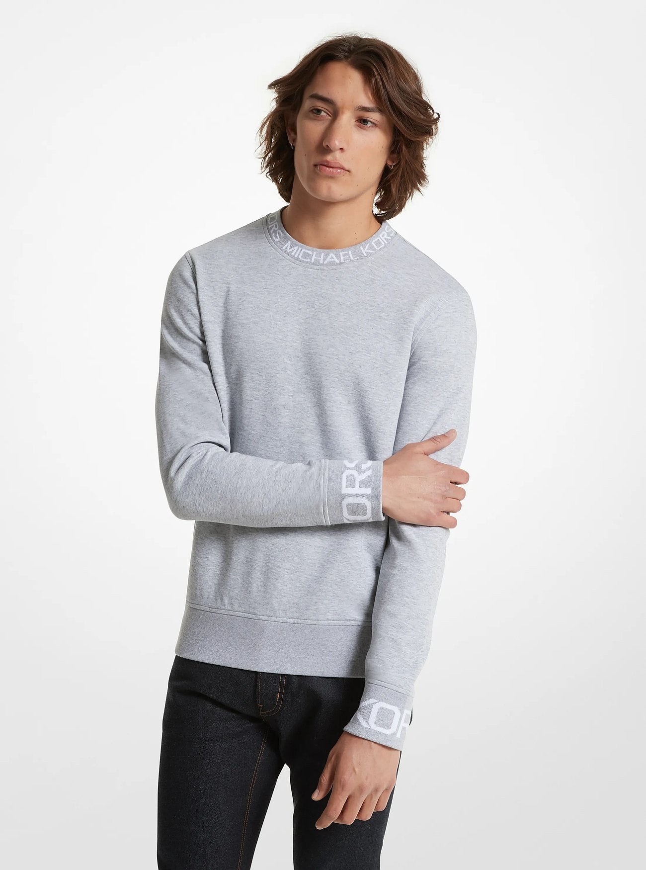 Michael Kors Logo Trim Cotton Blend Sweatshirt HEATHER GREY