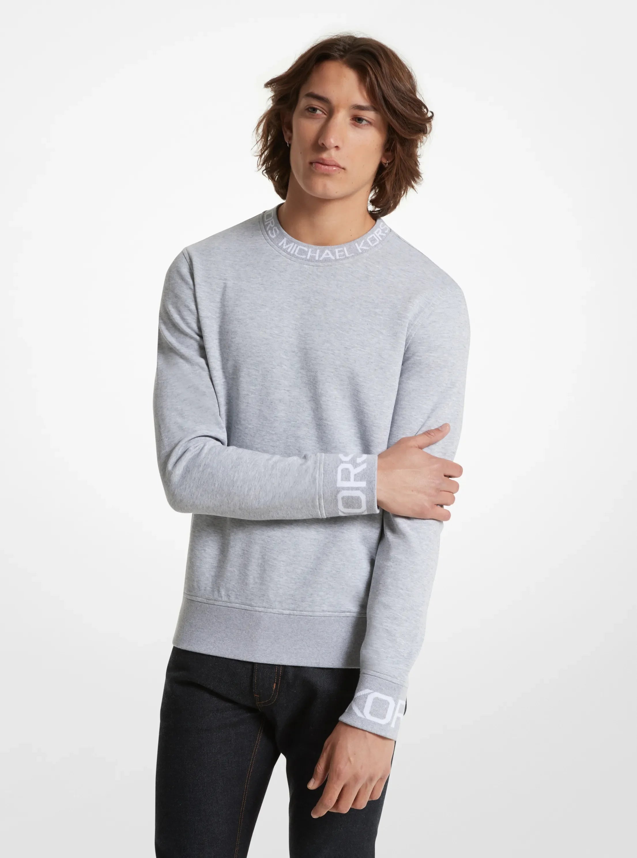 Michael Kors Logo Trim Cotton Blend Sweatshirt HEATHER GREY