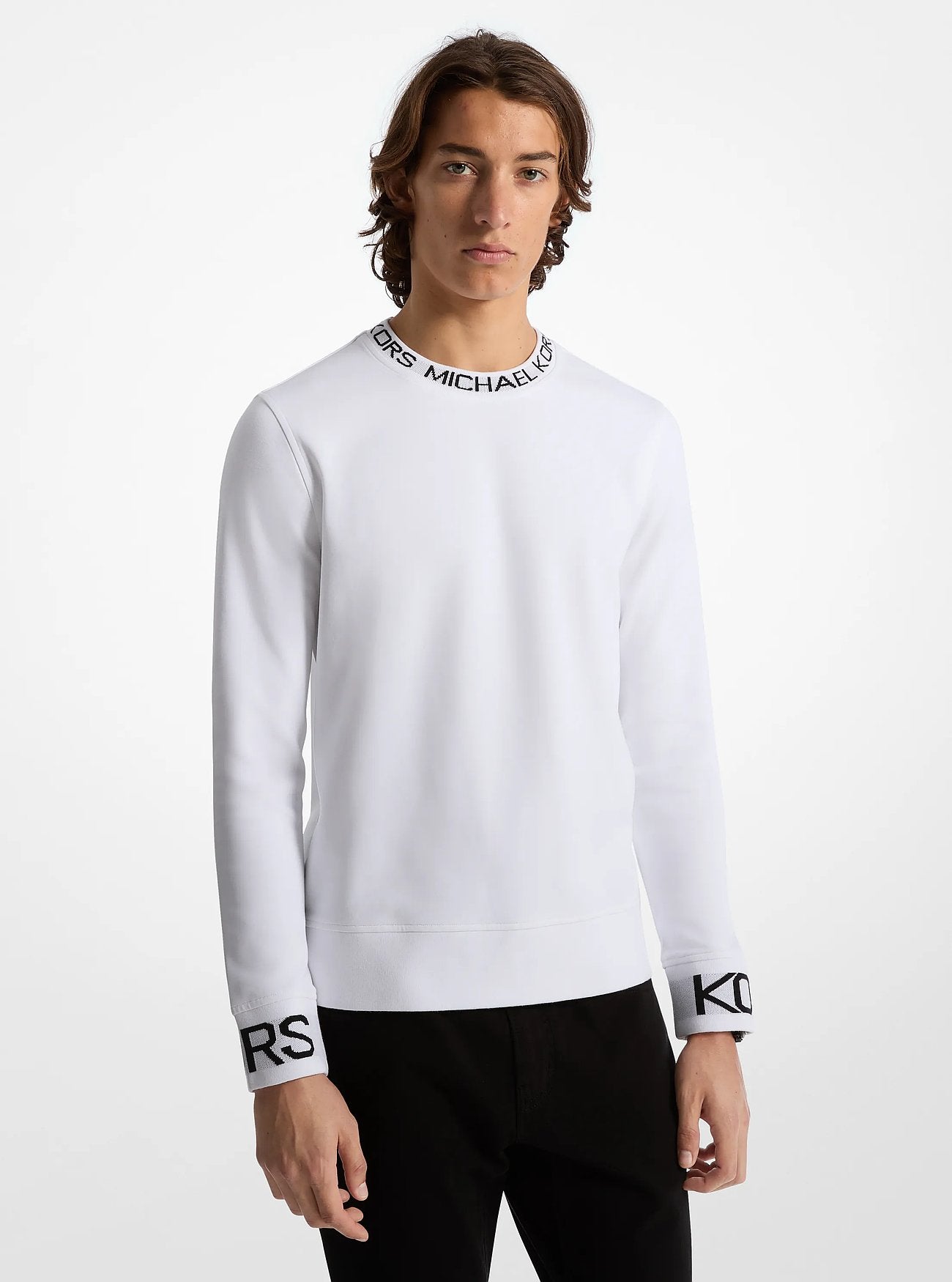 Michael Kors Logo Trim Cotton Blend Sweatshirt WHITE