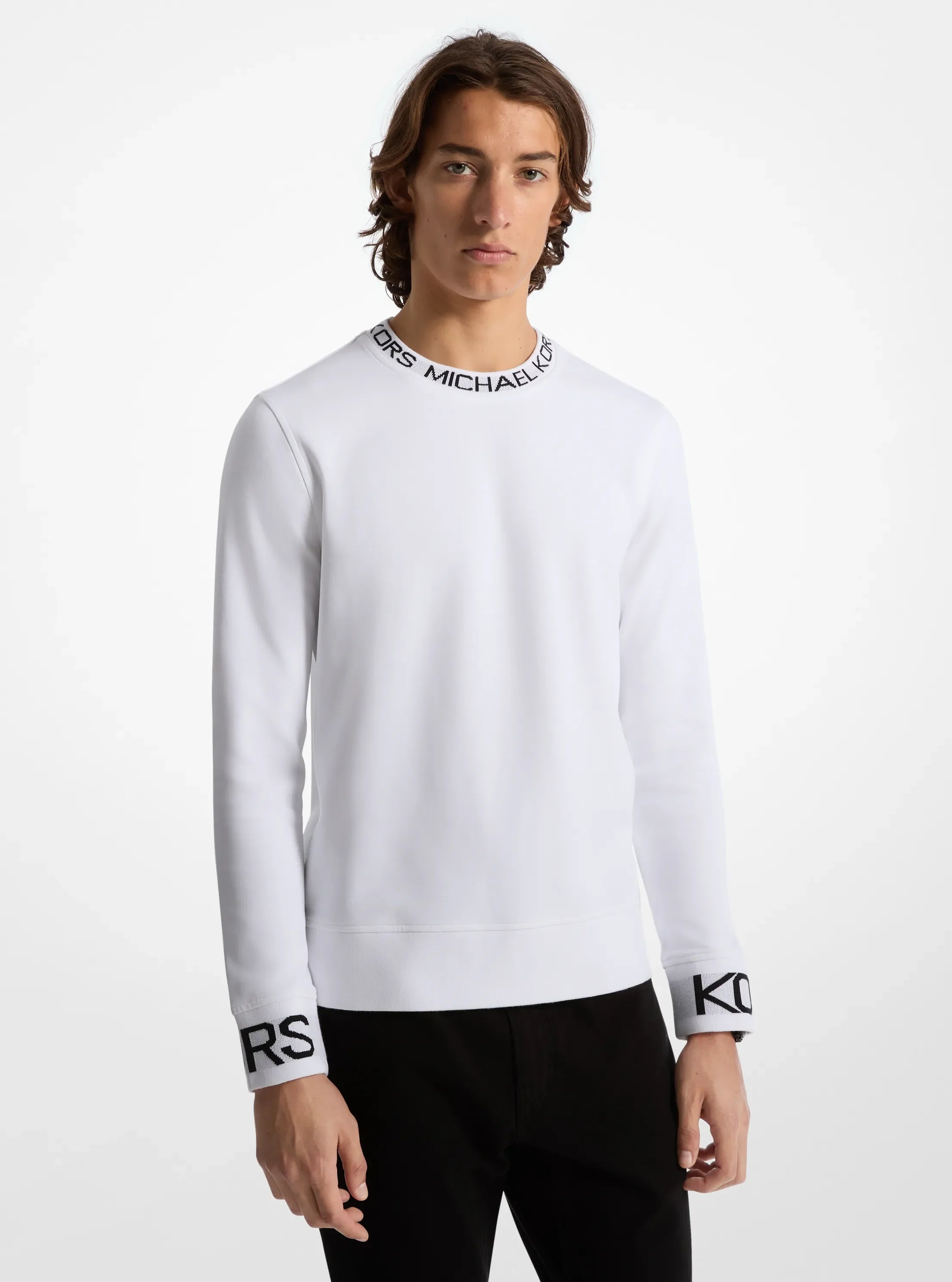 Michael Kors Logo Trim Cotton Blend Sweatshirt WHITE