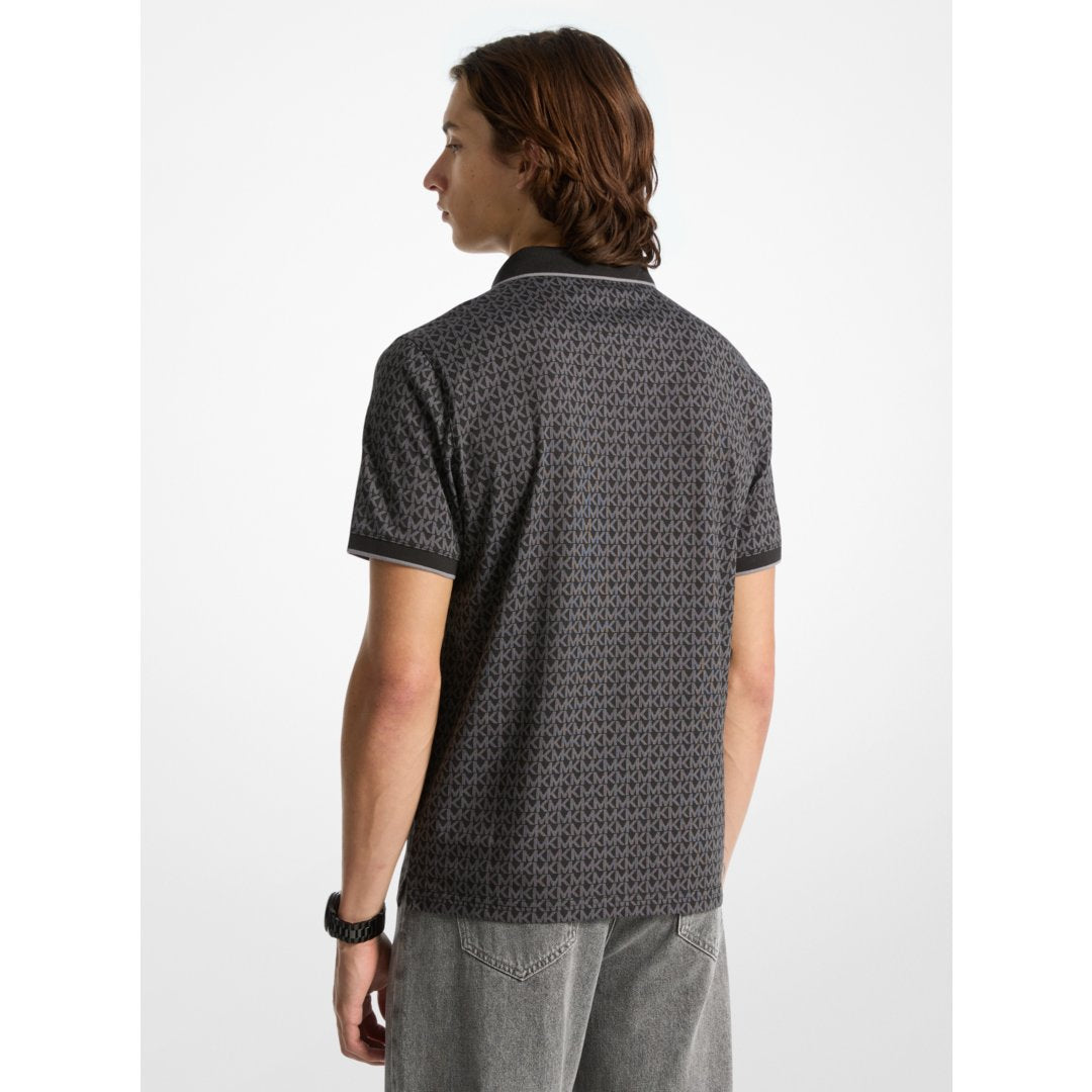 Michael Kors Greenwich Signature Logo Print Cotton Polo Shirt BLACK