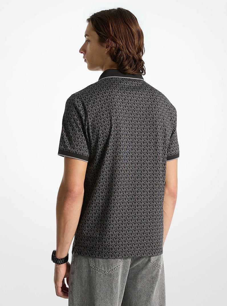 Michael Kors Greenwich Signature Logo Print Cotton Polo Shirt BLACK