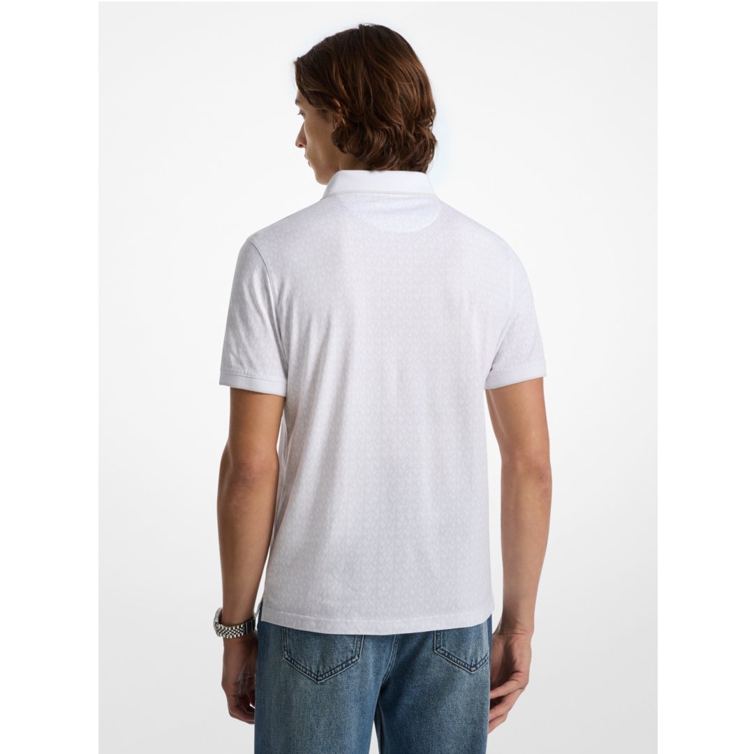 Michael Kors Greenwich Signature Logo Print Cotton Polo Shirt WHITE