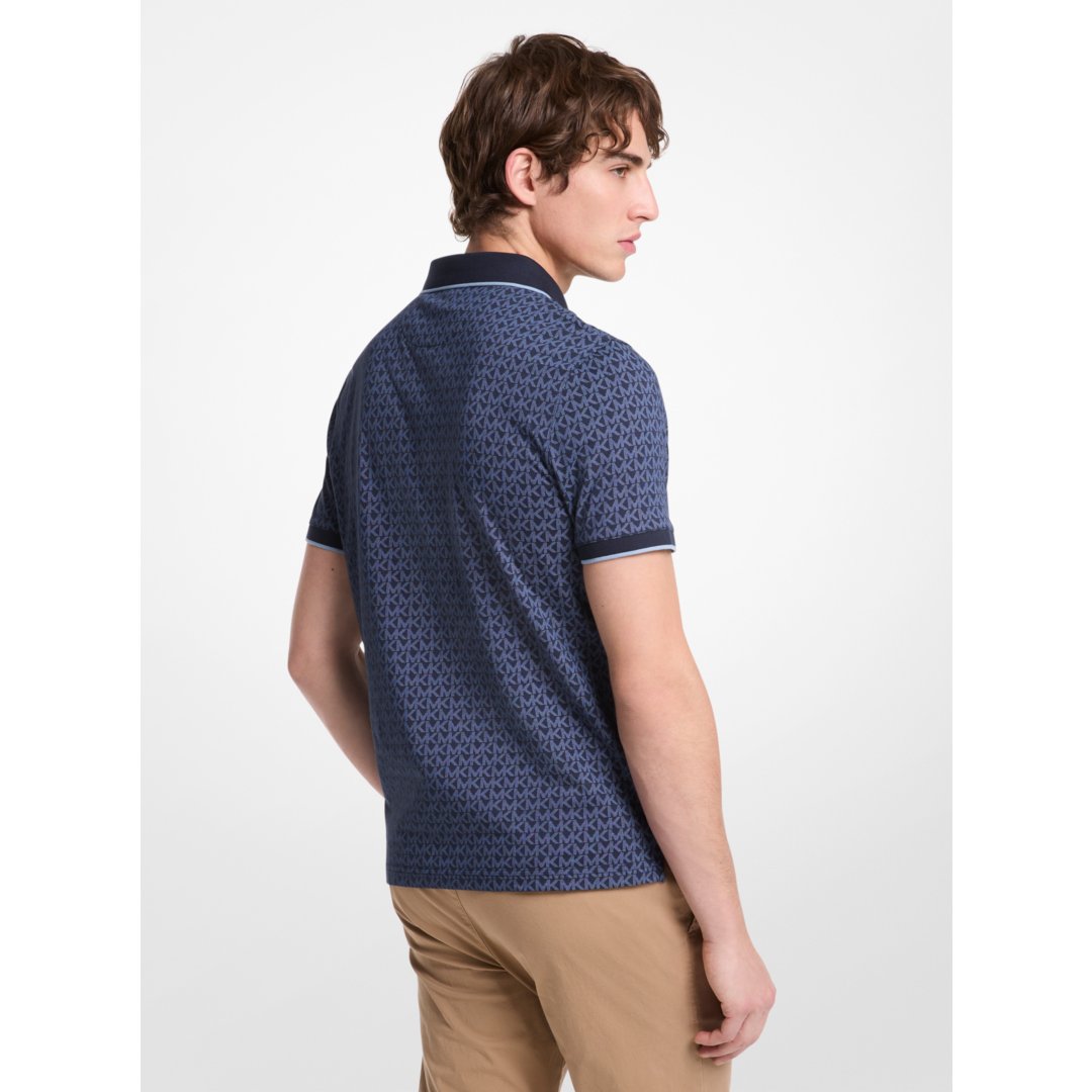 Michael Kors Greenwich Signature Logo Print Cotton Polo Shirt MIDNIGHT