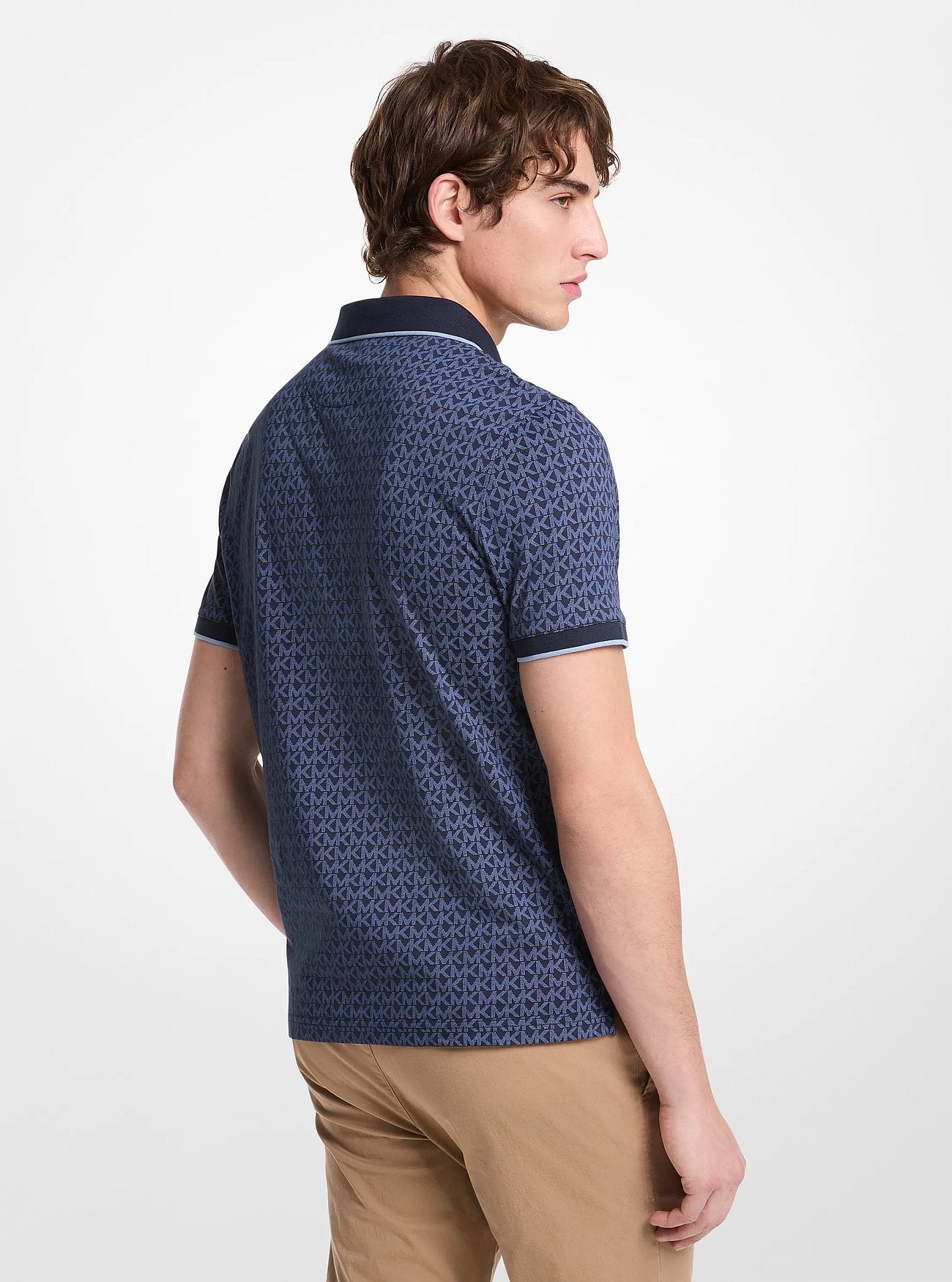 Michael Kors Greenwich Signature Logo Print Cotton Polo Shirt MIDNIGHT