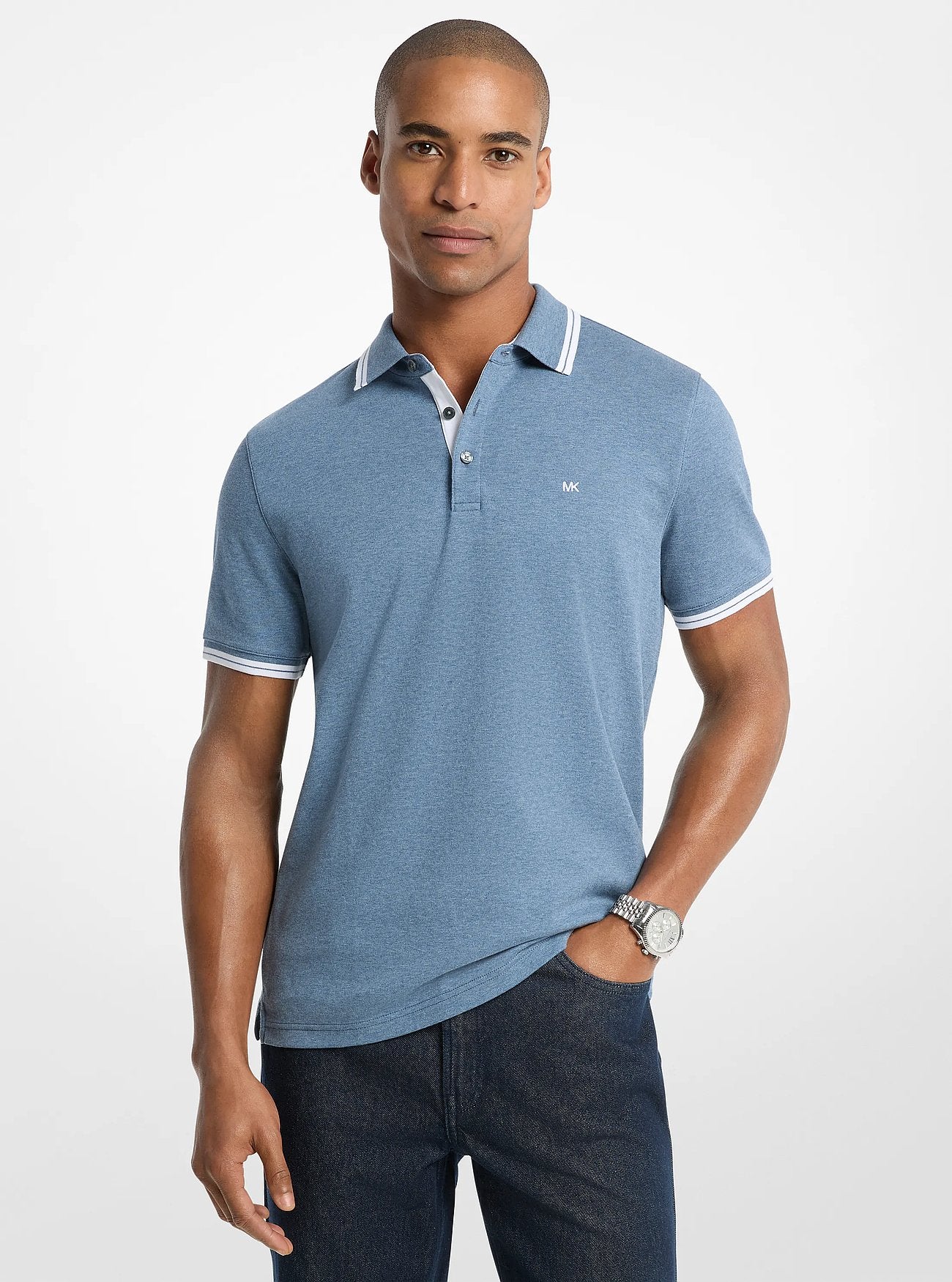 Michael Kors Greenwich Cotton Polo Shirt DENIM HTR