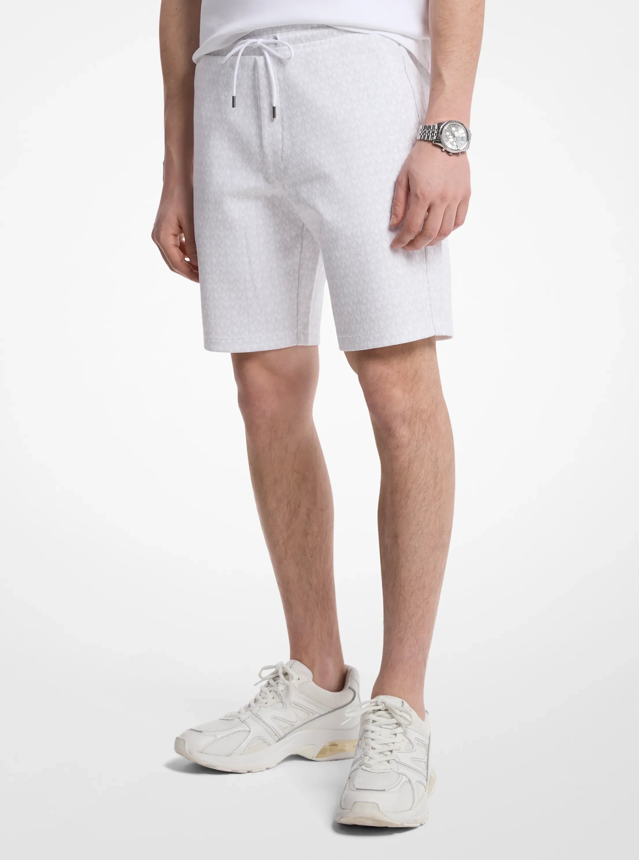 Michael Kors Signature Logo Cotton Blend Shorts WHITE