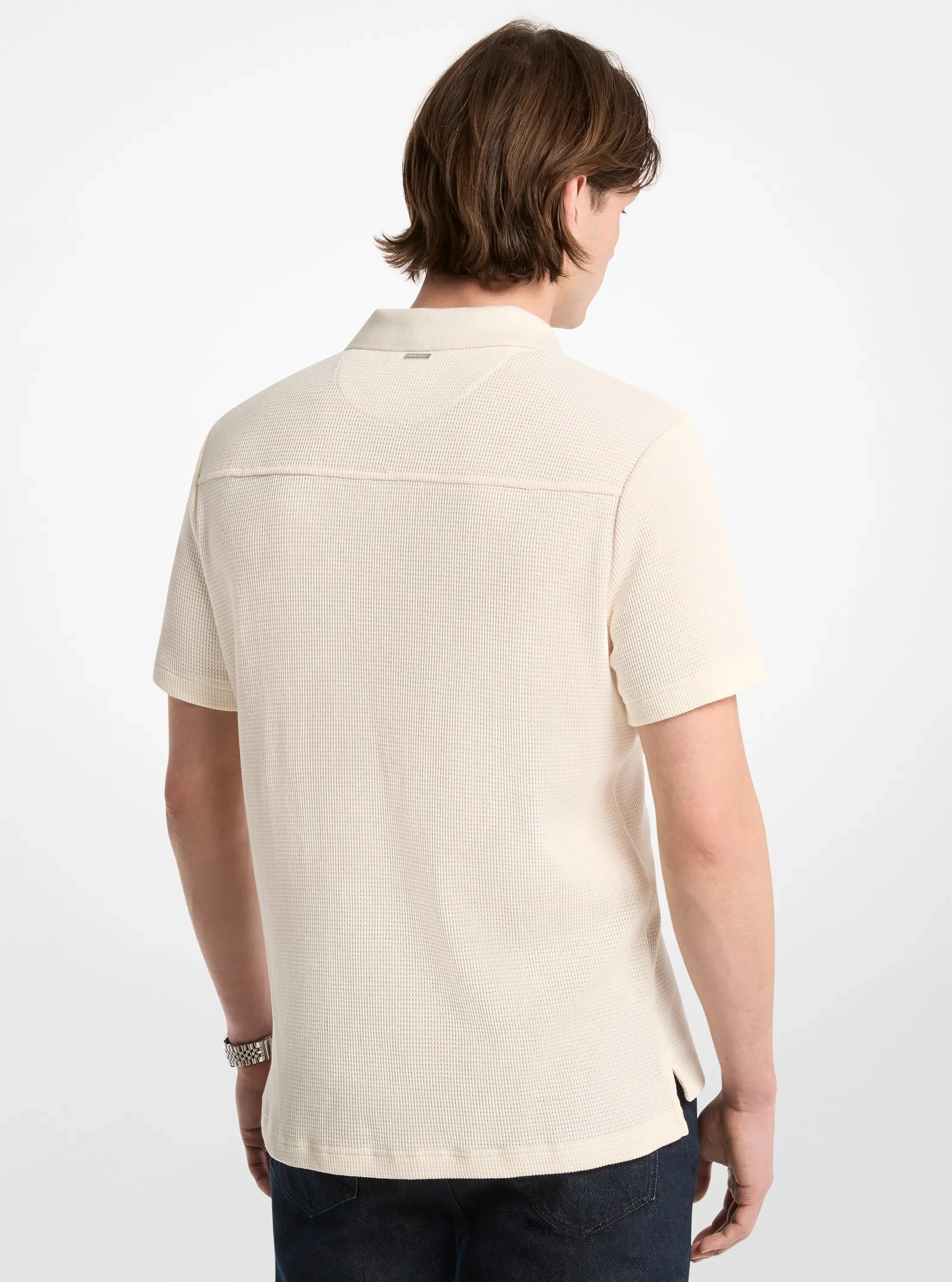 Michael Kors Waffle Knit Polo Shirt LT CREAM