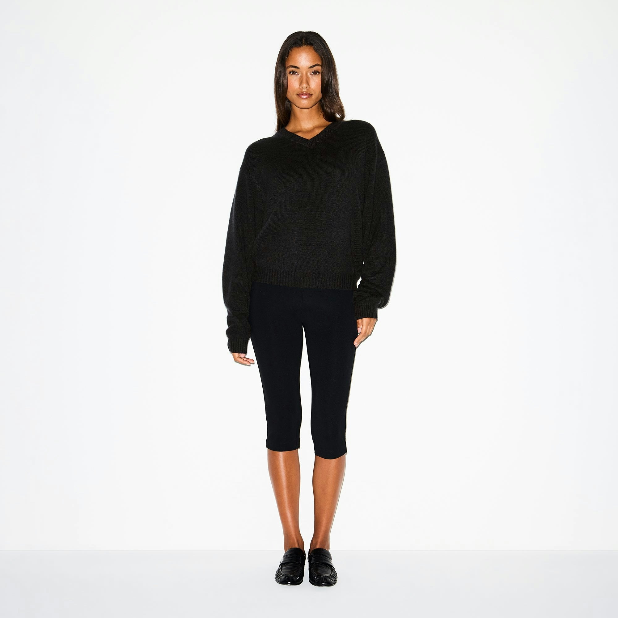 Skims Wool Cashmere Oversized V Neck Sweater Onyx