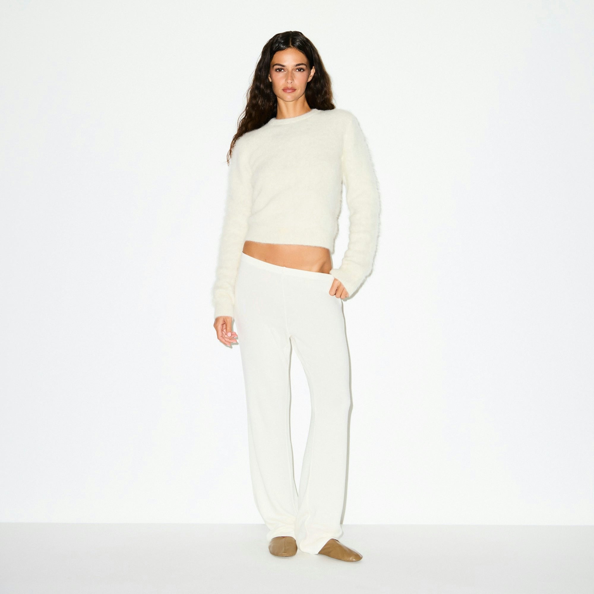 Skims Brushed Alpaca Crewneck Sweater Egret