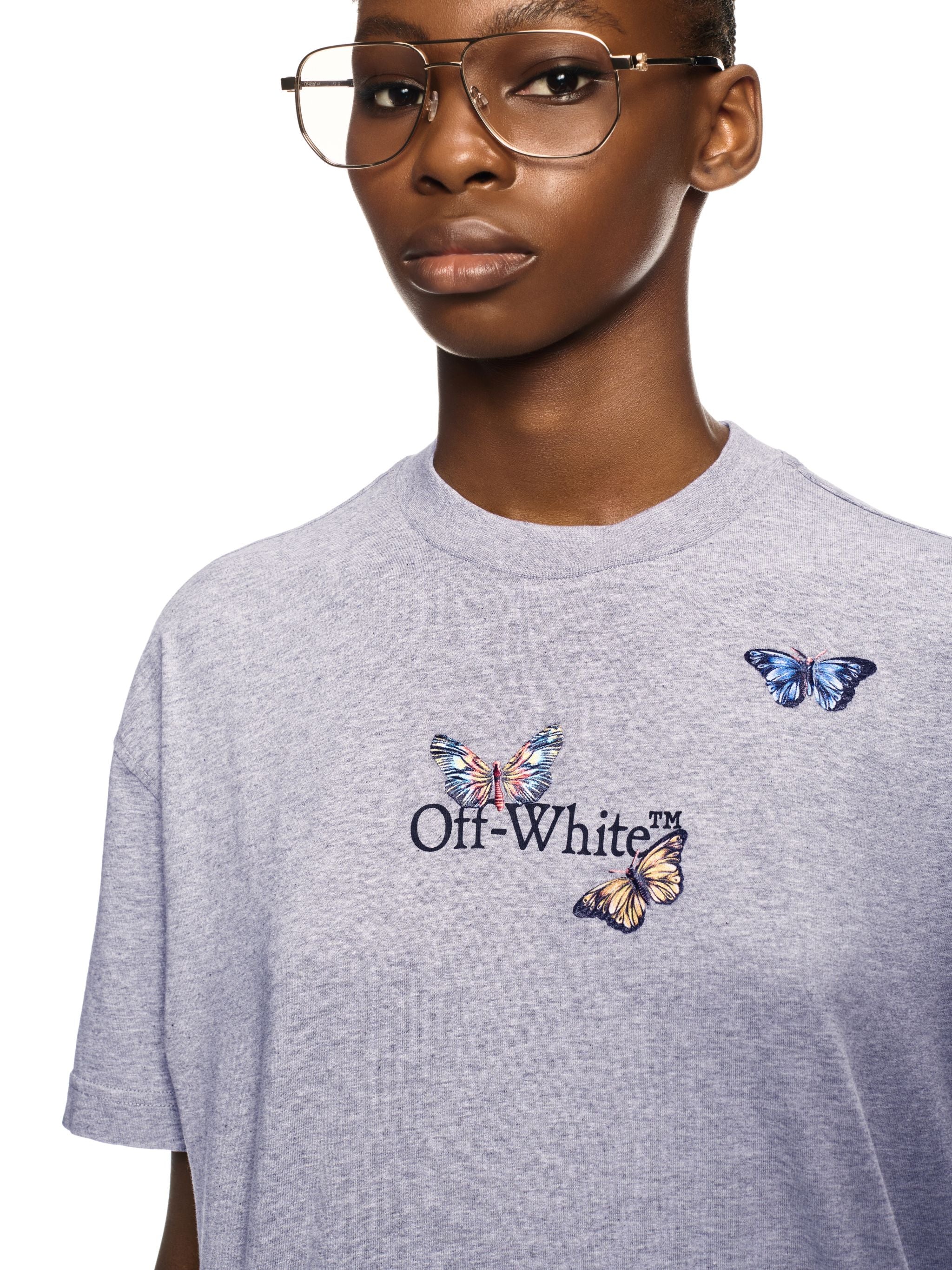 Off-White Gray Bookish Butterfly Tshirt Grey