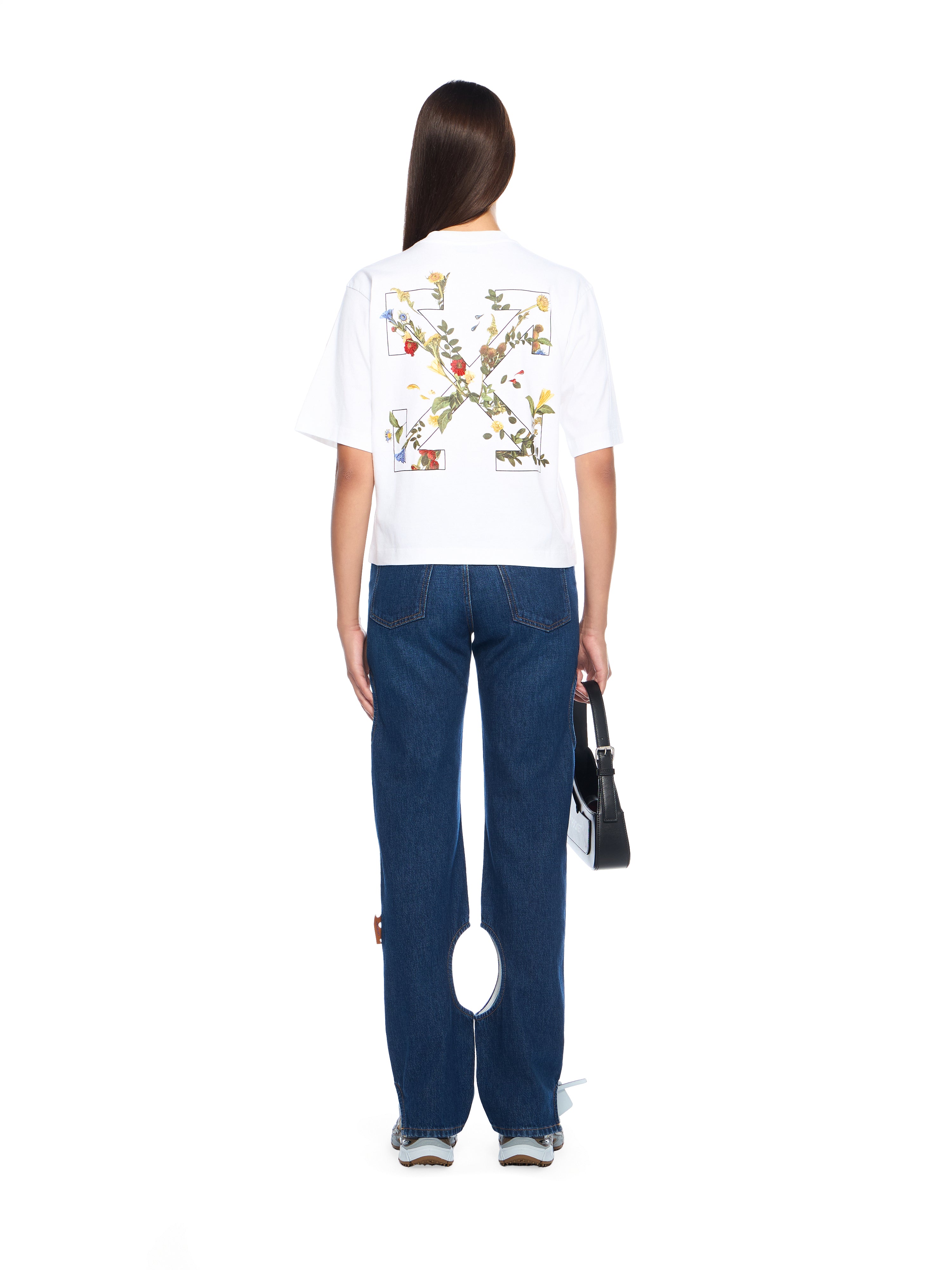 Off-White Embroidered Flowers Boxy Logo Tee