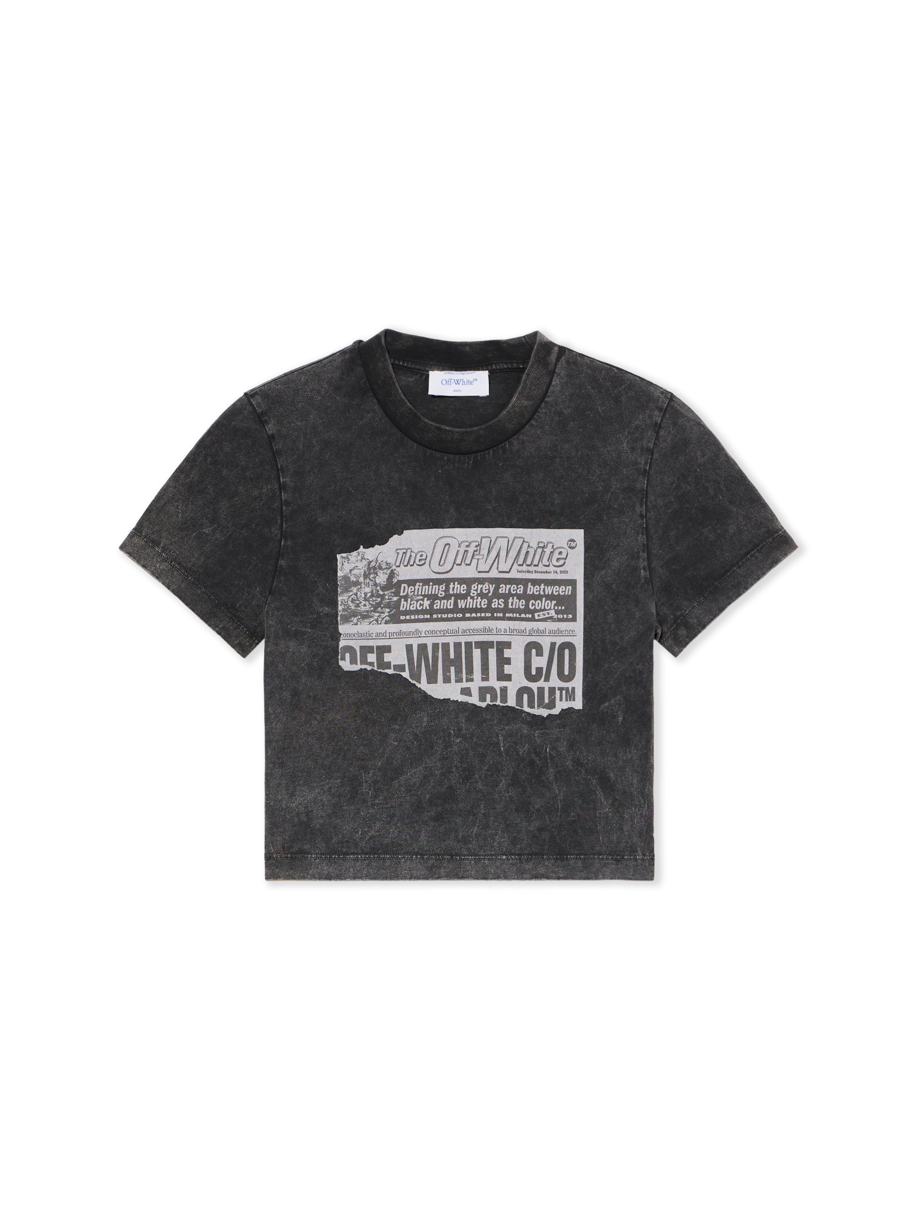 Off-White News Print 90S Crop Logo Tee Black