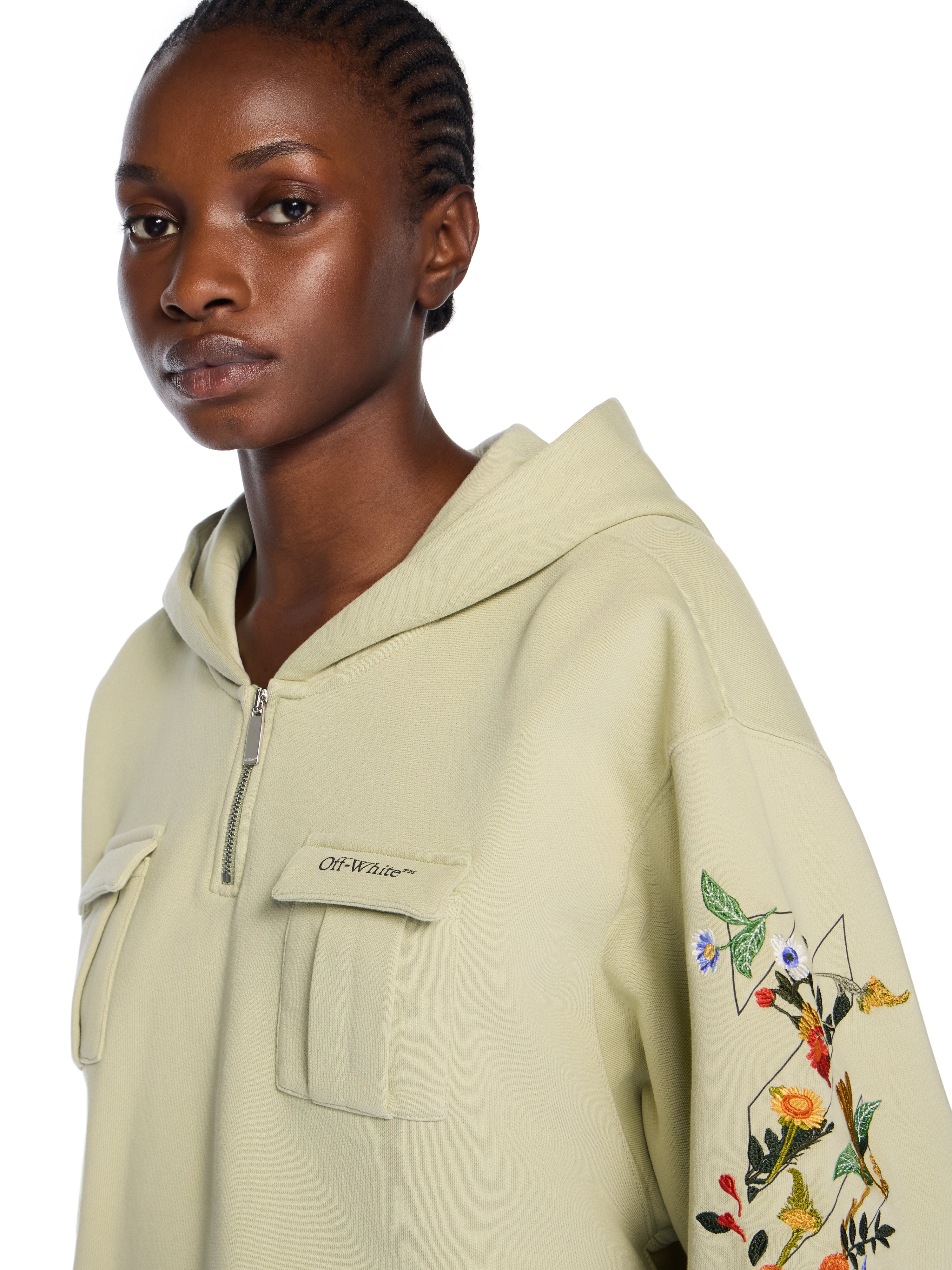 Off-White Bookish Flowers Crop Hoodie Black