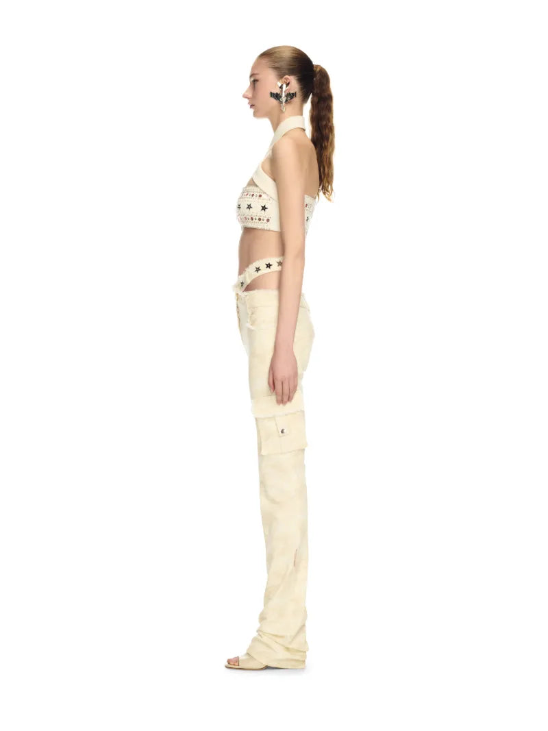Off-White Camou Gab Crossed Belt Pant Cream