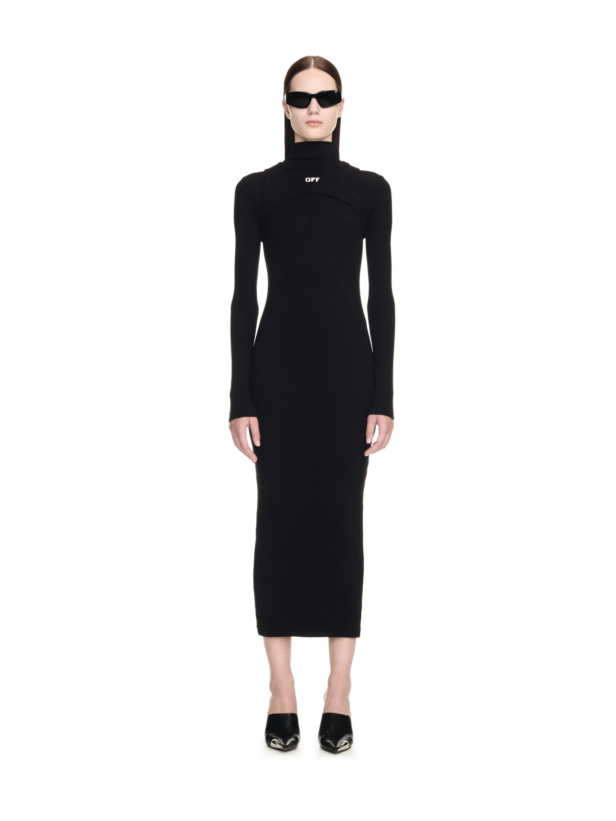 Off-White Off Stamp Rib Round Long Dres Black