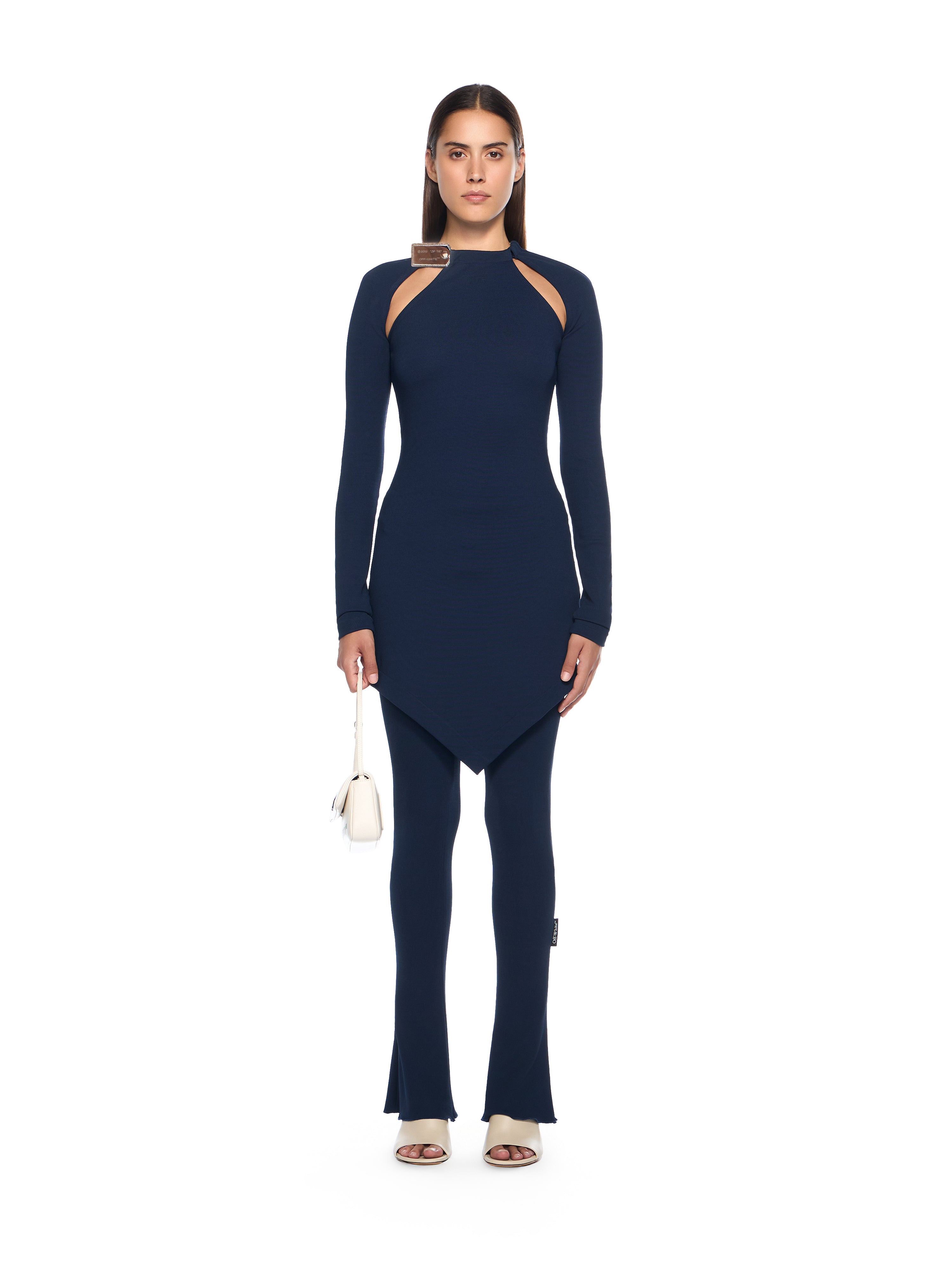Off-White Heavy Jersey Silver Tie Mini Dress Blue