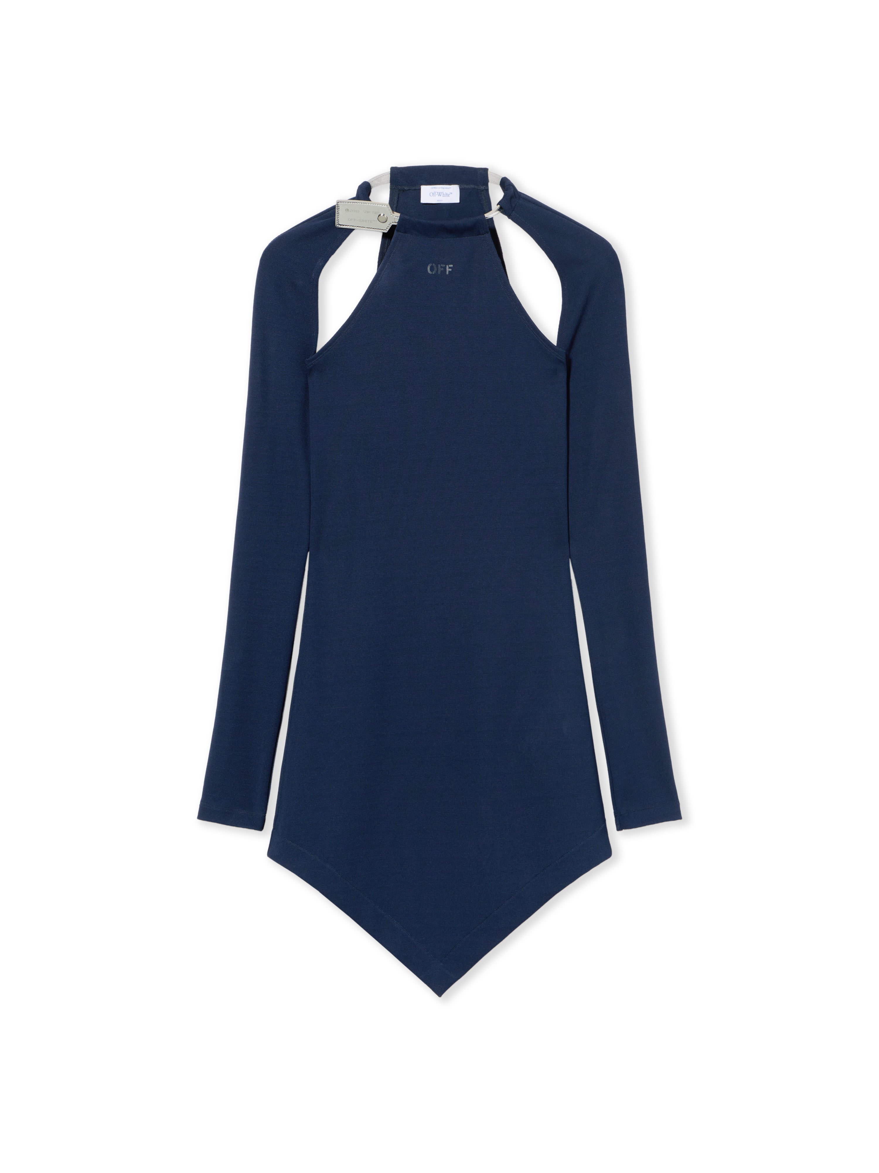 Off-White Heavy Jersey Silver Tie Mini Dress Blue