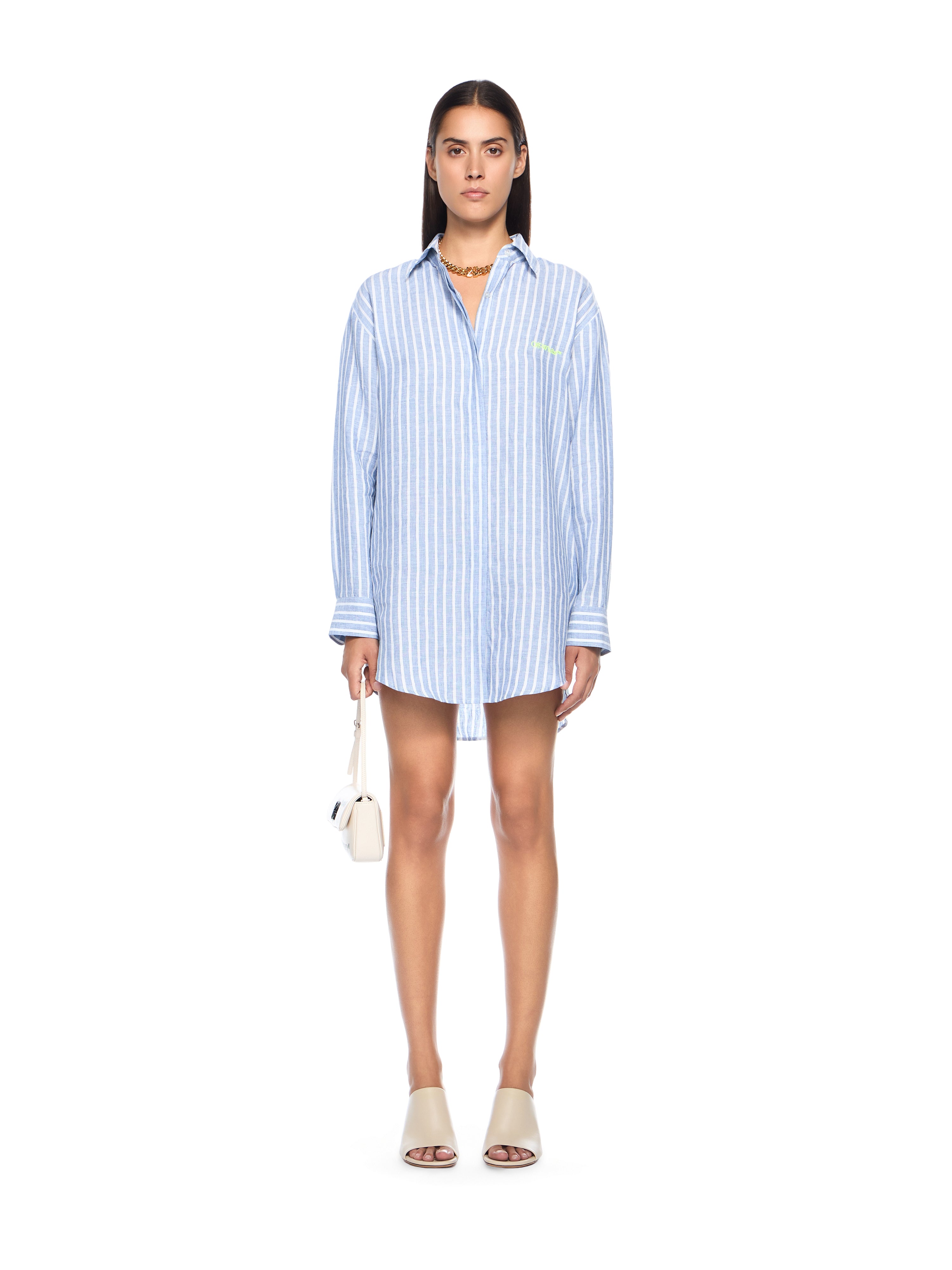Off-White Striped Over Shirt Dress Blue
