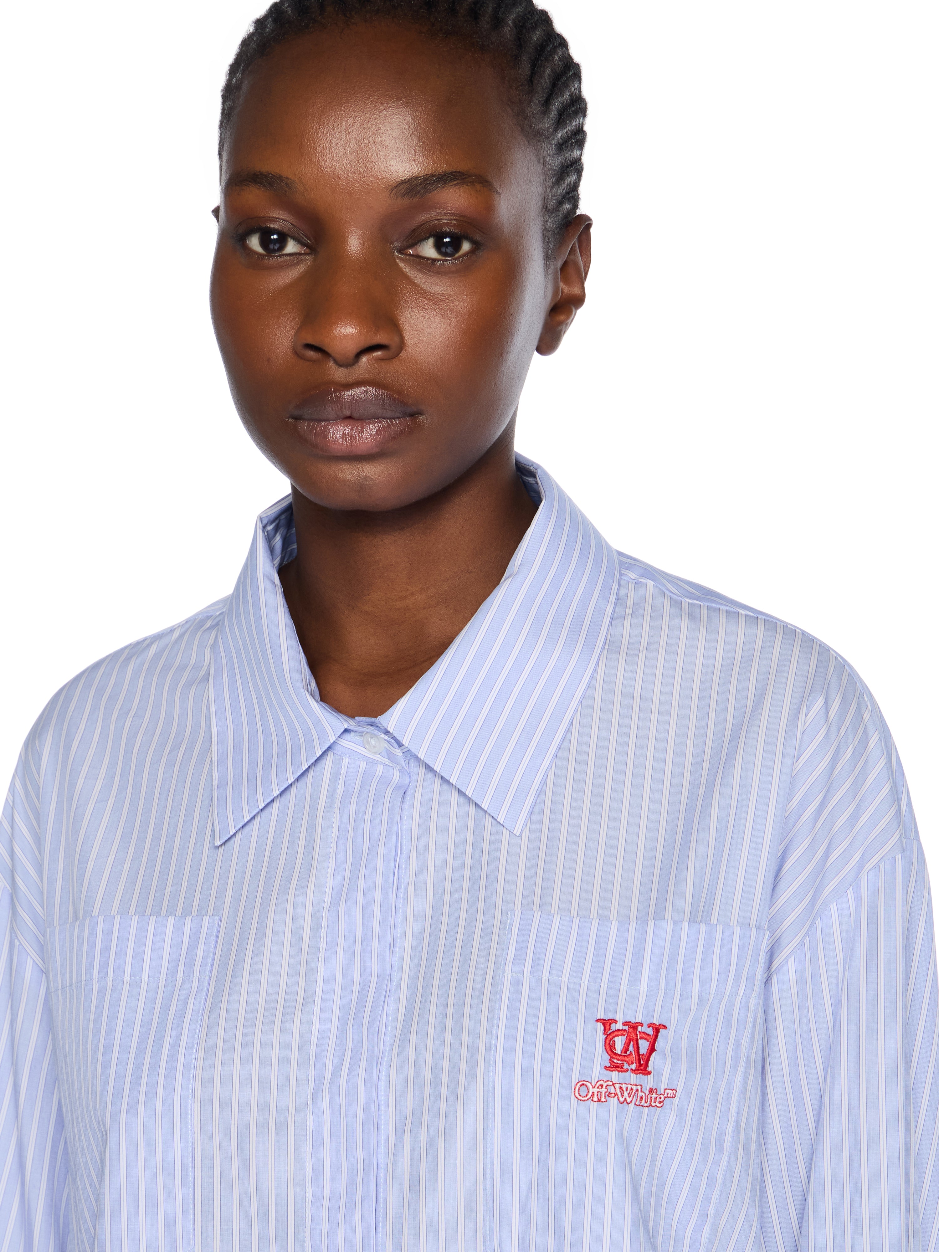 Off-White Striped Poplin Shirt Dress Blue