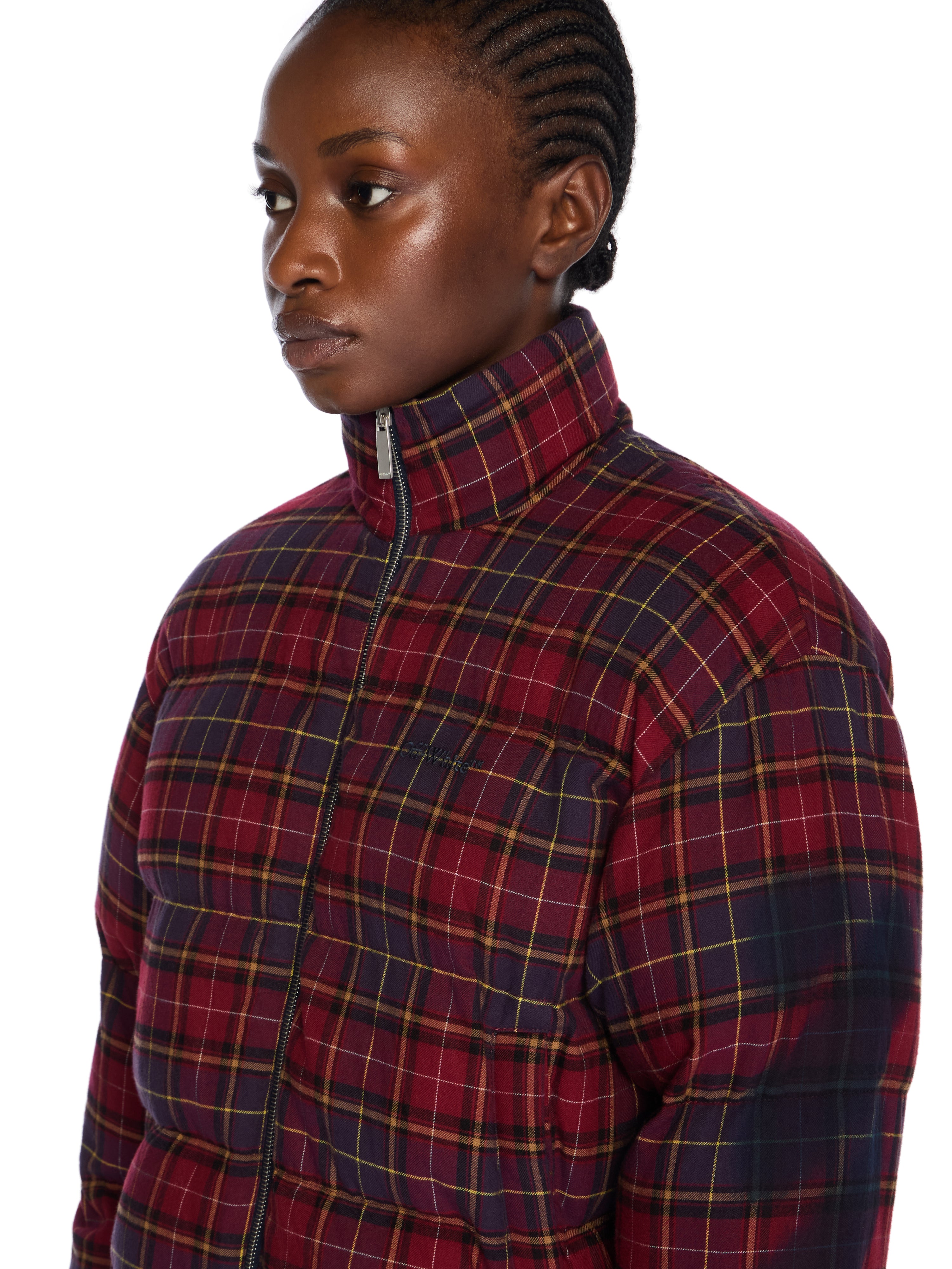 Off-White Arrow Spray Check Puffer Jacket Purple