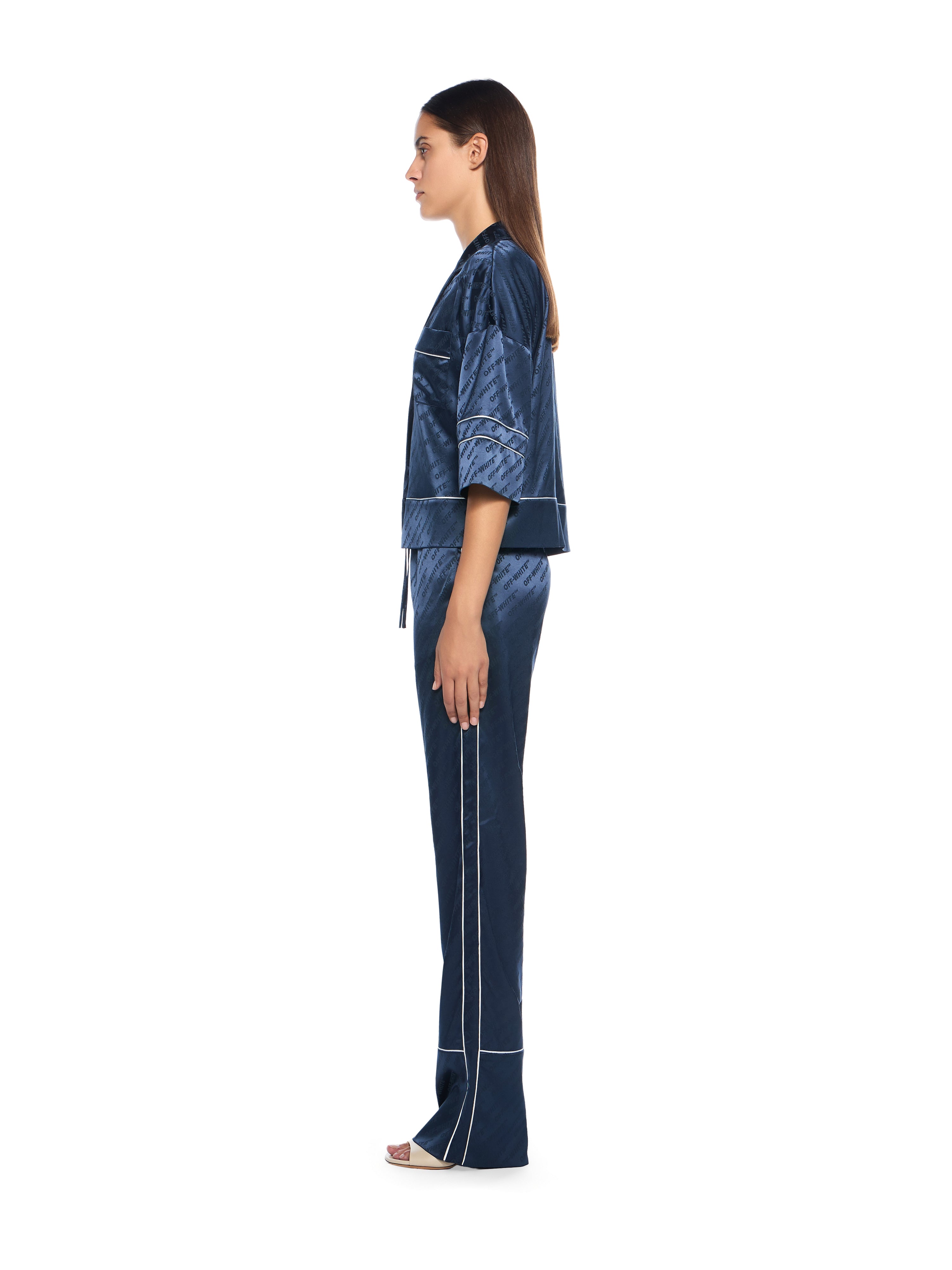 Off-White Jacquard Satin Pajama Shirt Blue