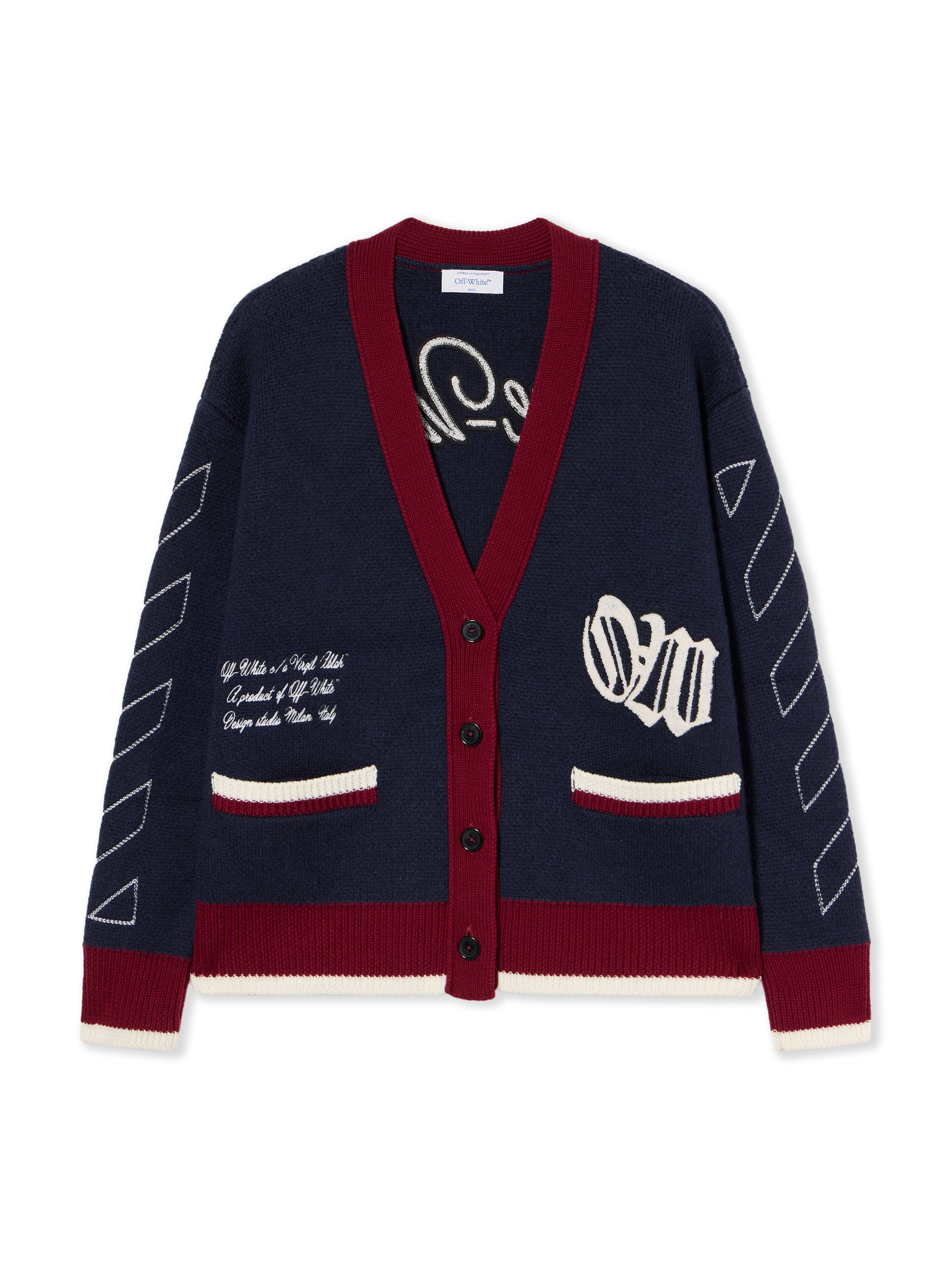 Off-White Jacquard Knit Varsity Cardigan Blue