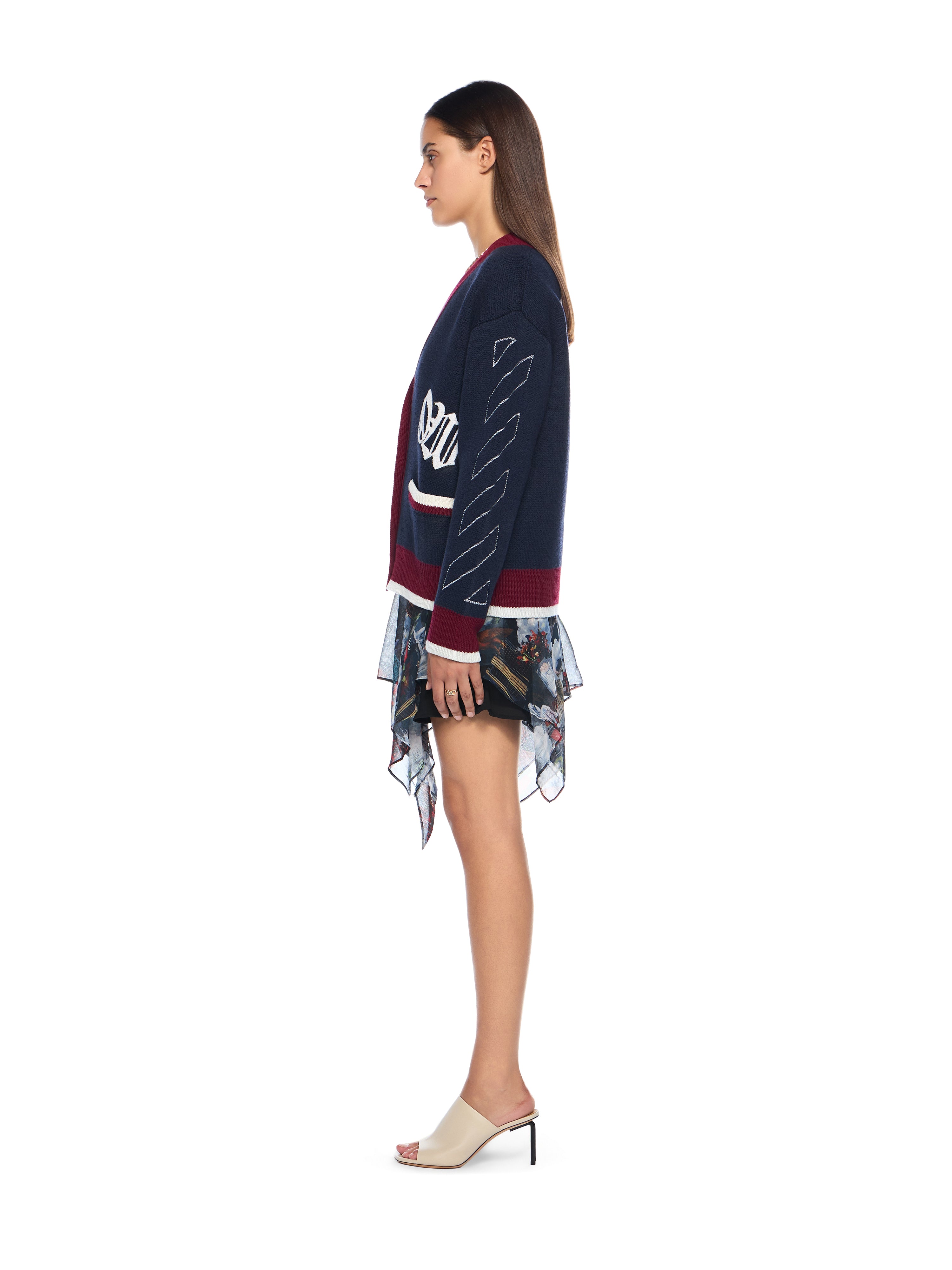 Off-White Jacquard Knit Varsity Cardigan Blue