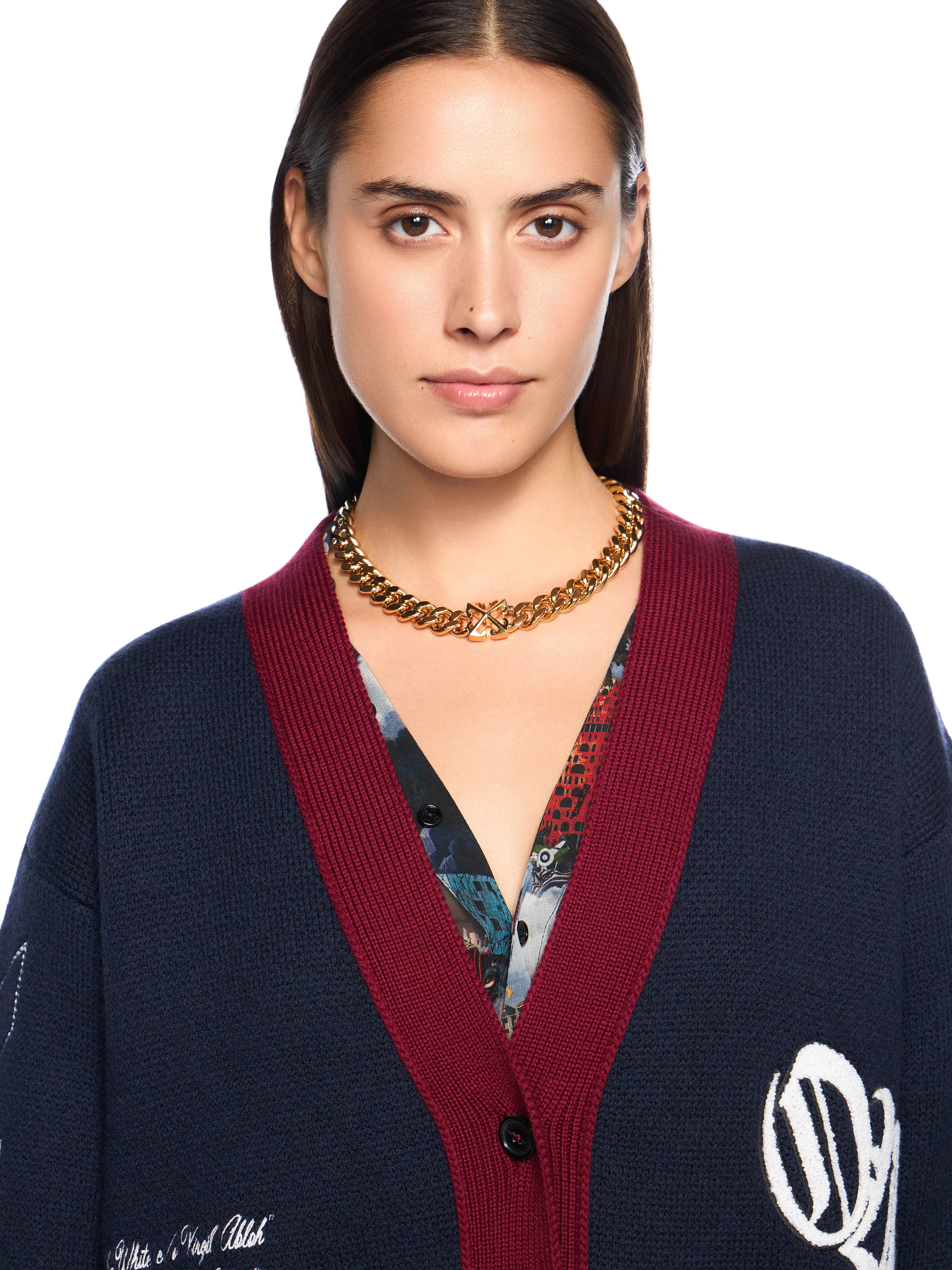 Off-White Jacquard Knit Varsity Cardigan Blue