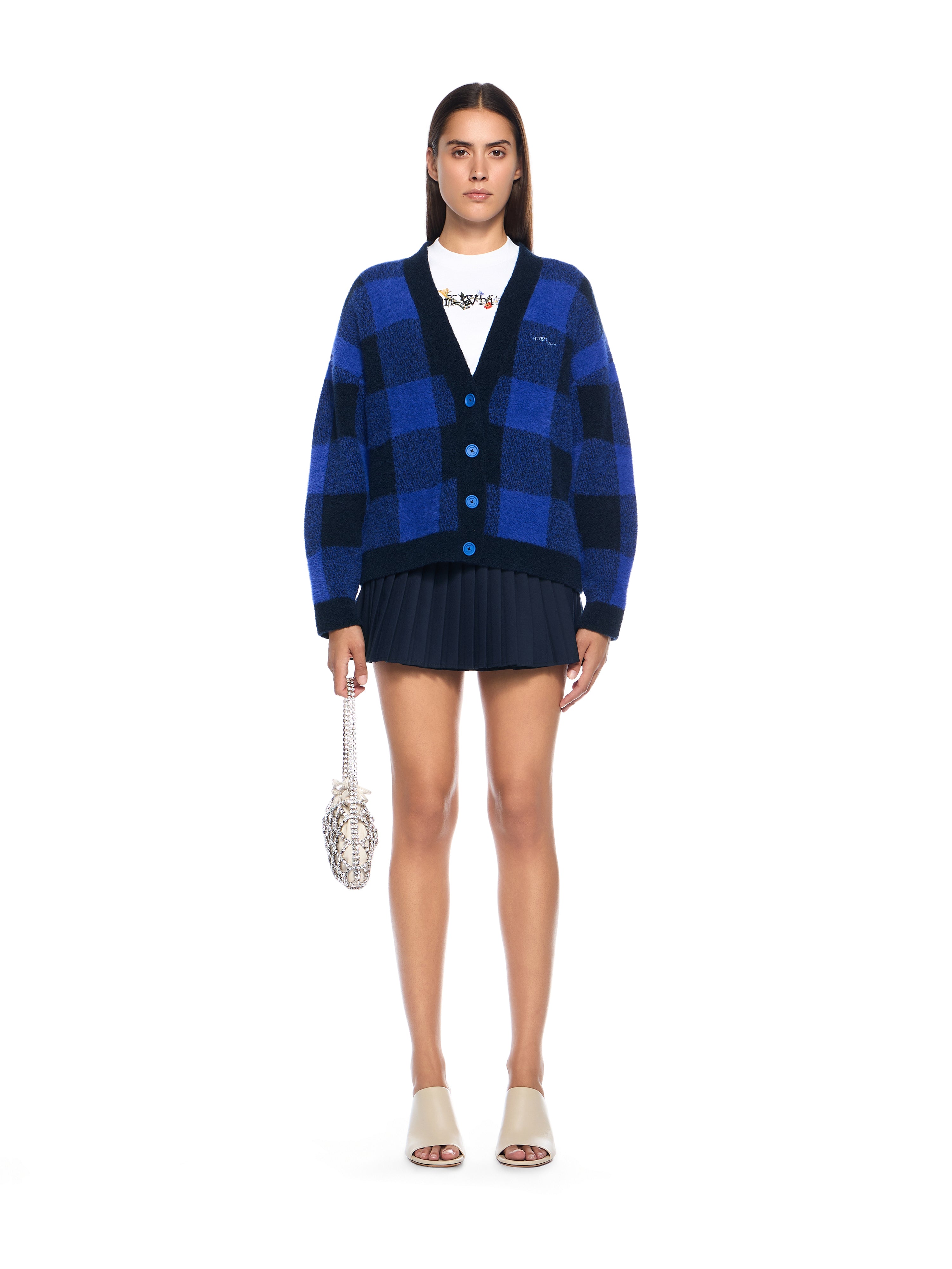 Off-White Jacquard Check Knit Cardigan Blue