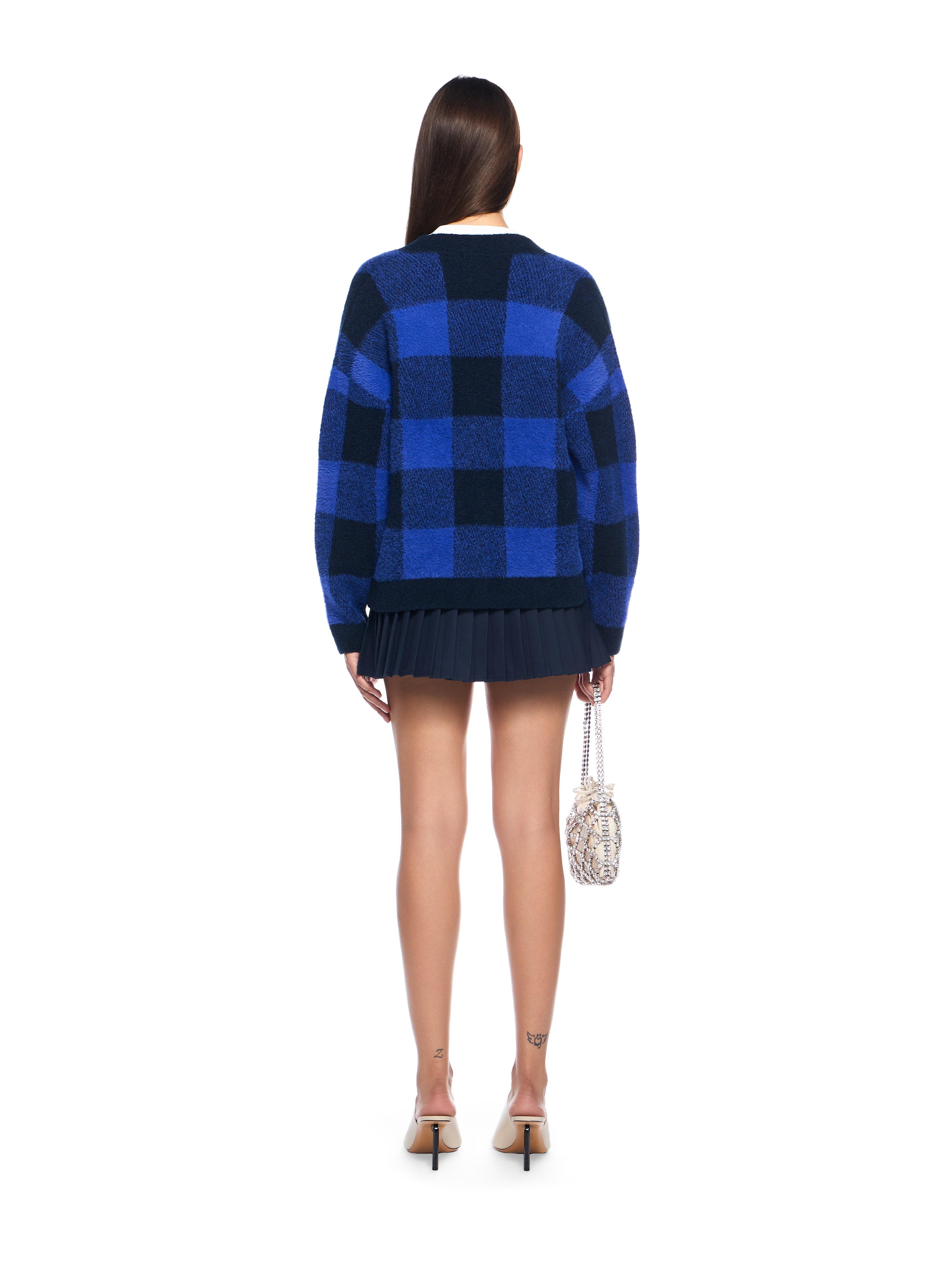 Off-White Jacquard Check Knit Cardigan Blue