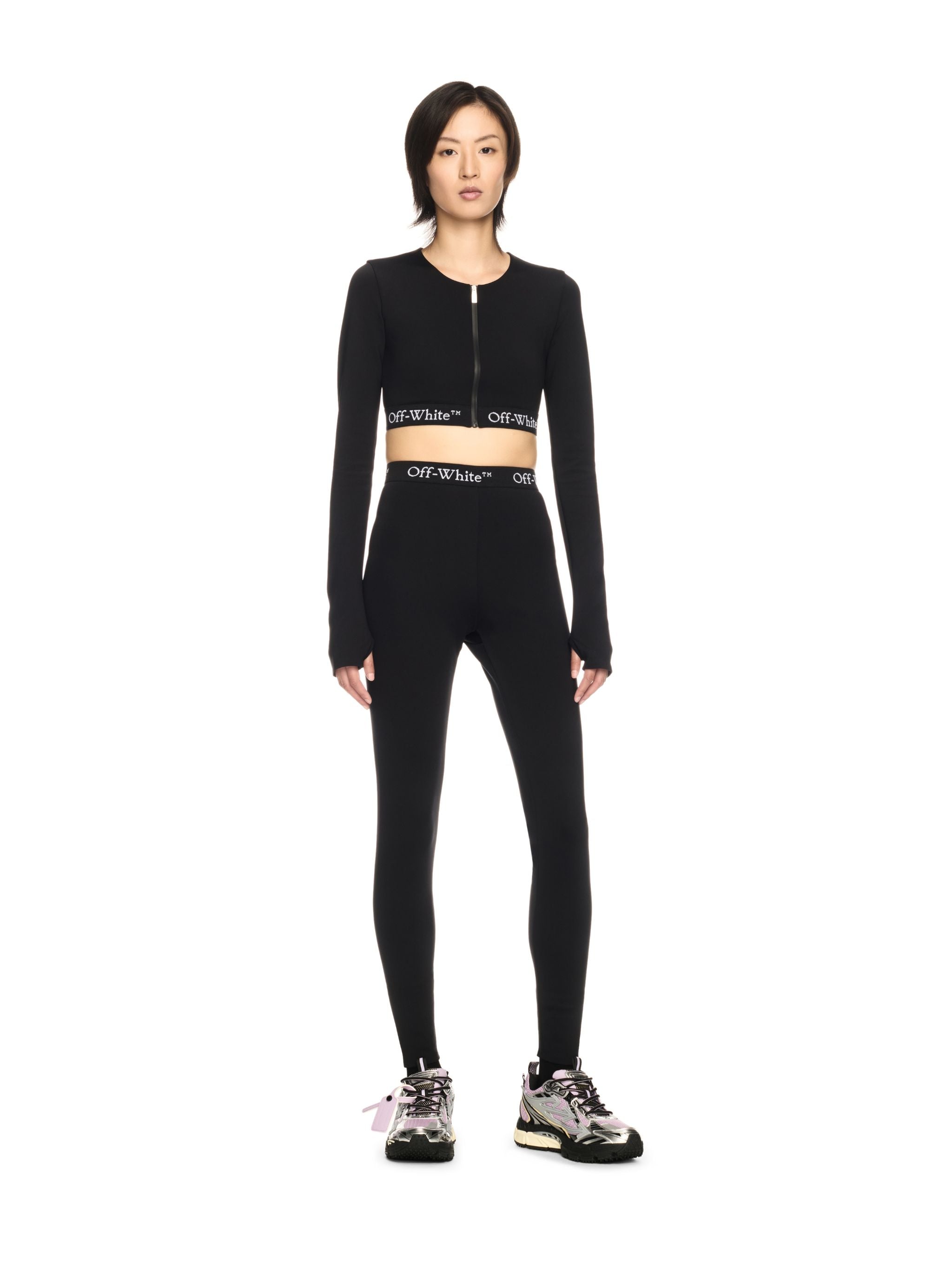 Off-White Black Logo Band Zip Crop Top