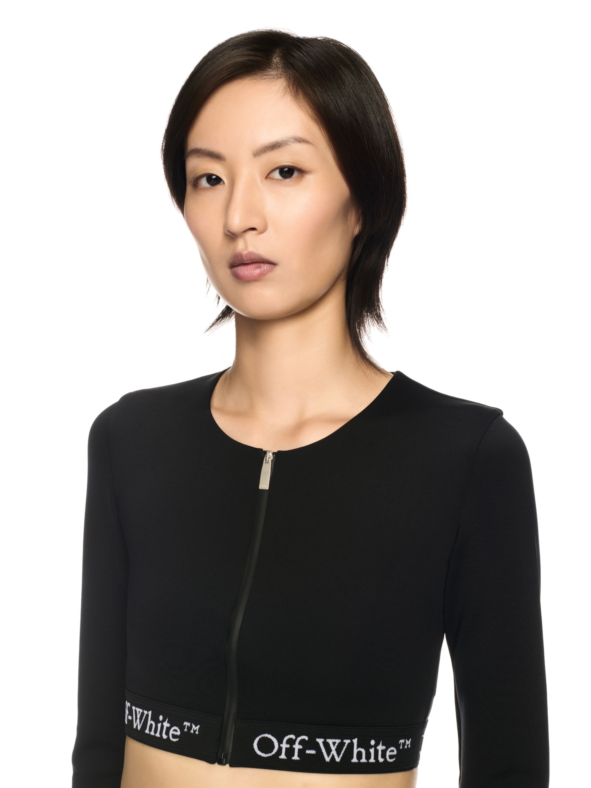 Off-White Black Logo Band Zip Crop Top