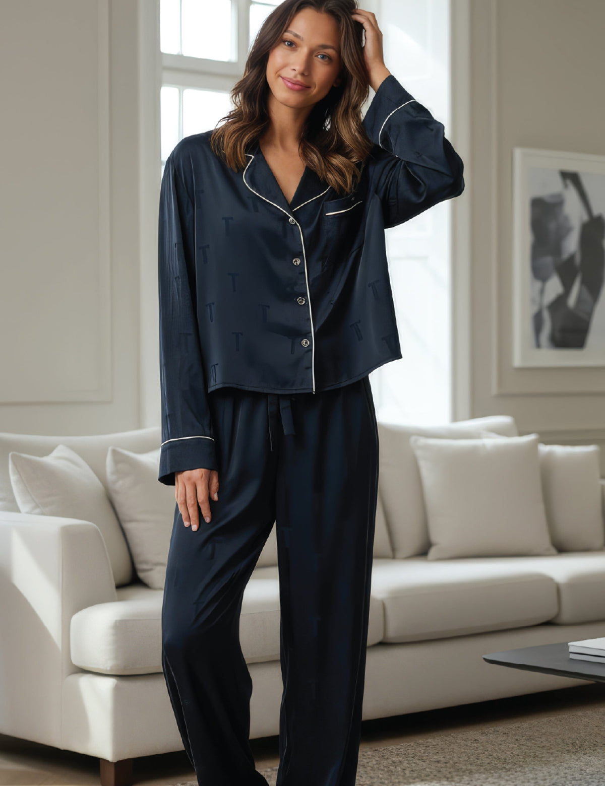 Ted Baker Peggy Jacquard Logo Satin Long Pyjama Set Women's