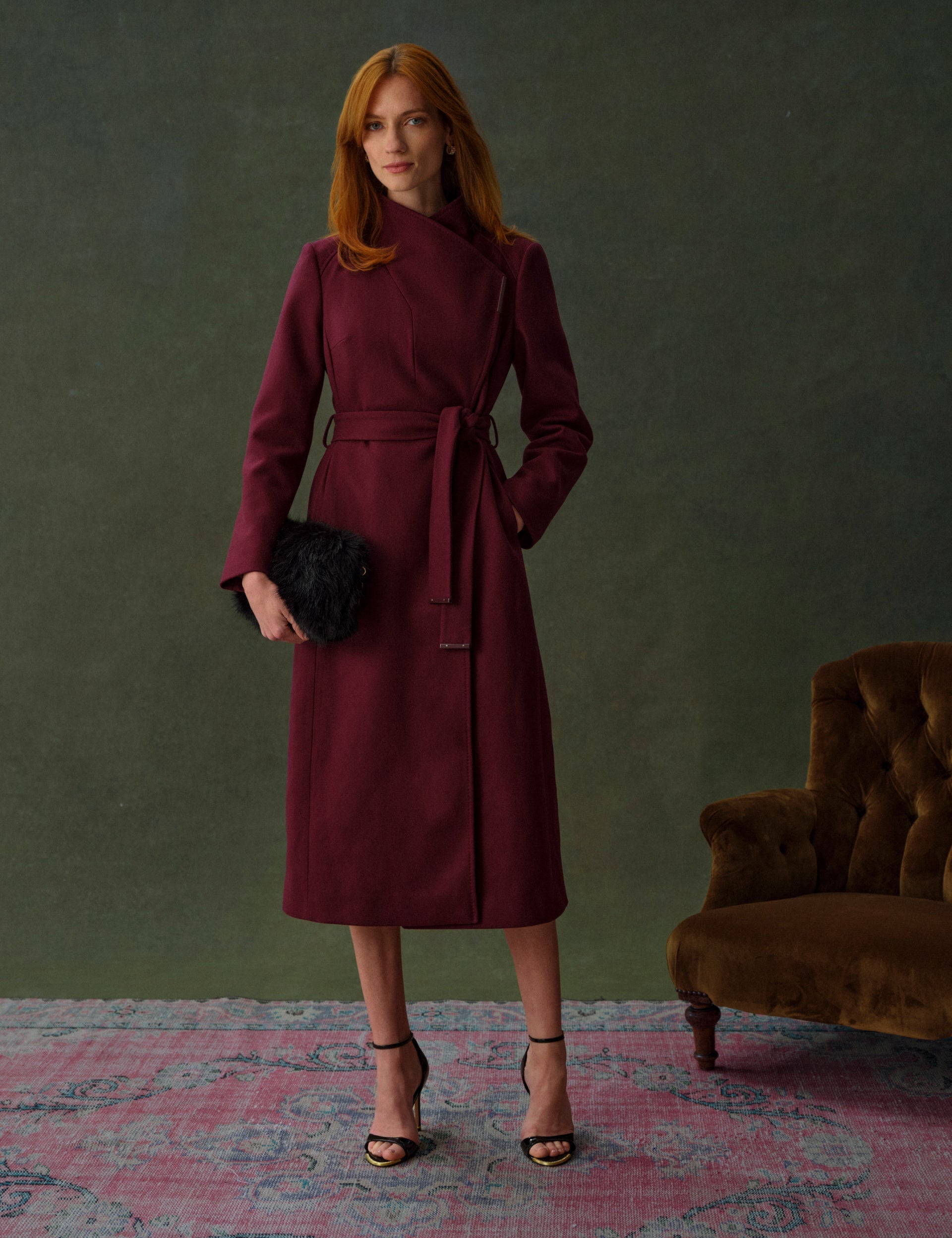 Ted Baker Rosell Longline Belted Wool Wrap Coat Women's