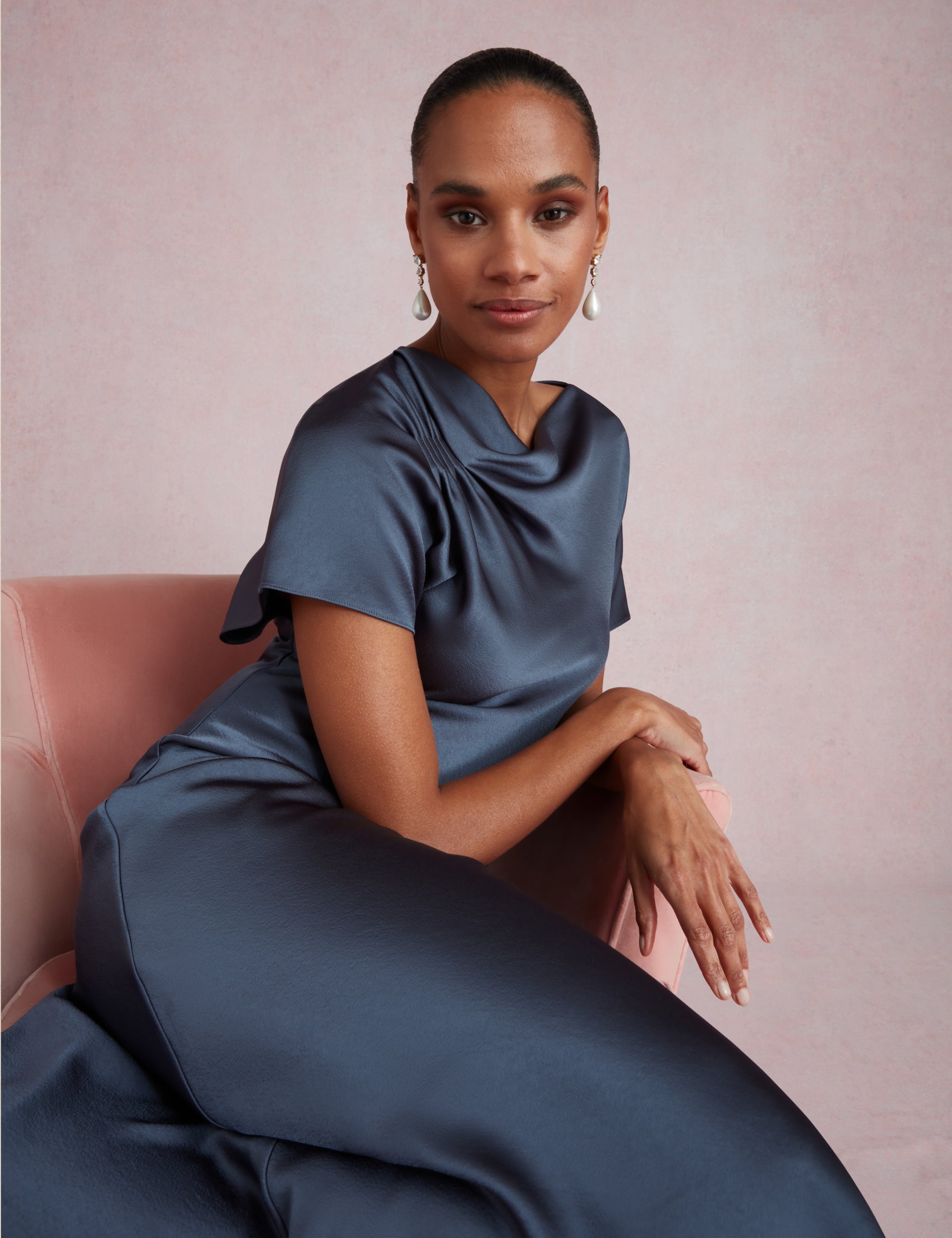 Ted Baker Dascha Satin Drape Neck Short Sleeve Midi Dress Women's