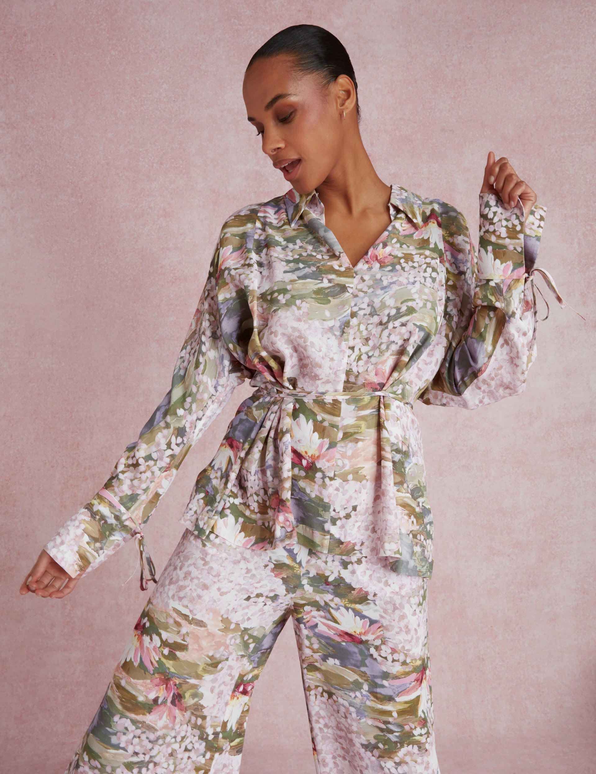 Ted Baker Spiree Lilypad Print Pullon Wide Leg Trousers Women's