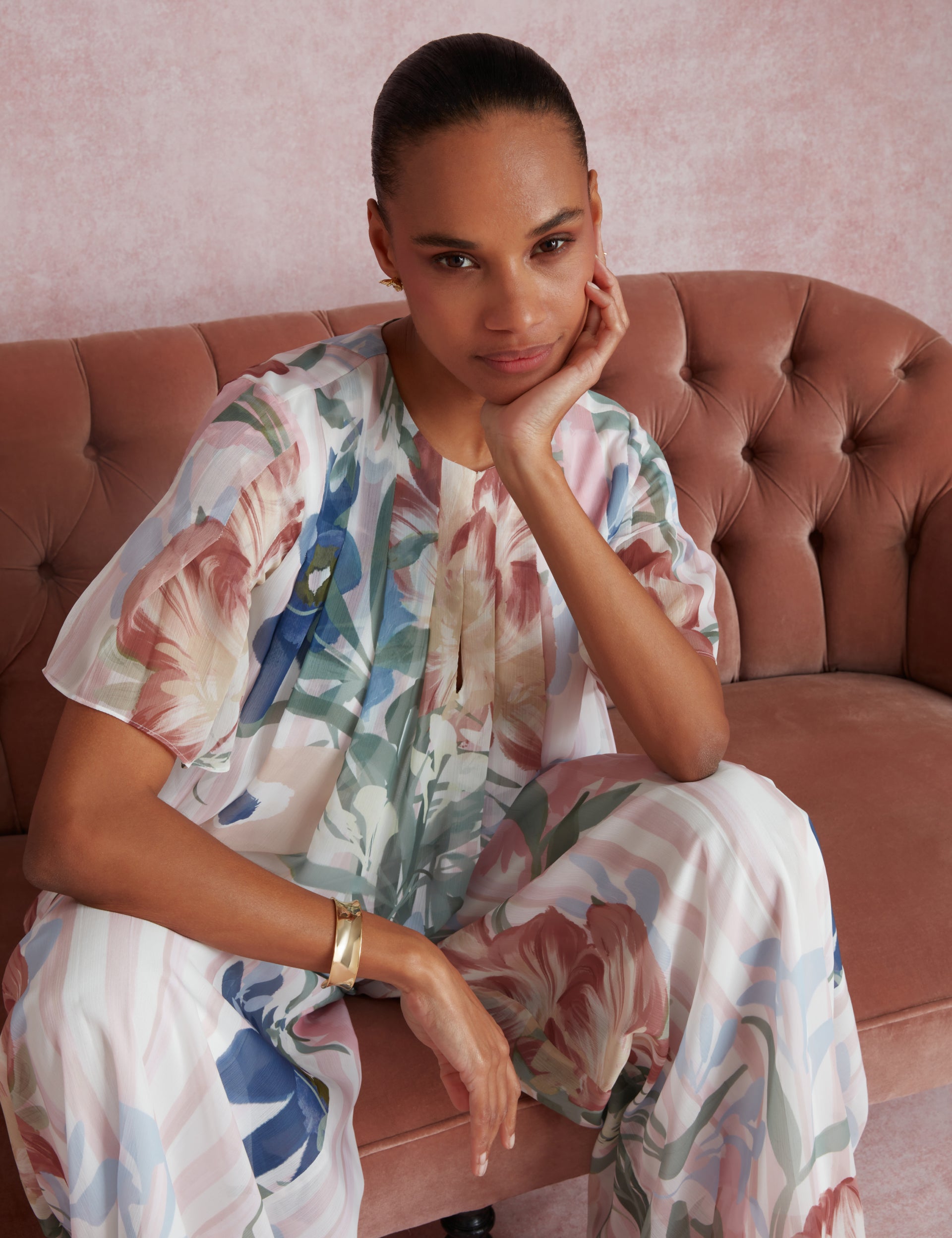 Ted Baker Hurta Floral Pleated Chiffon Wide Leg Trousers Women's