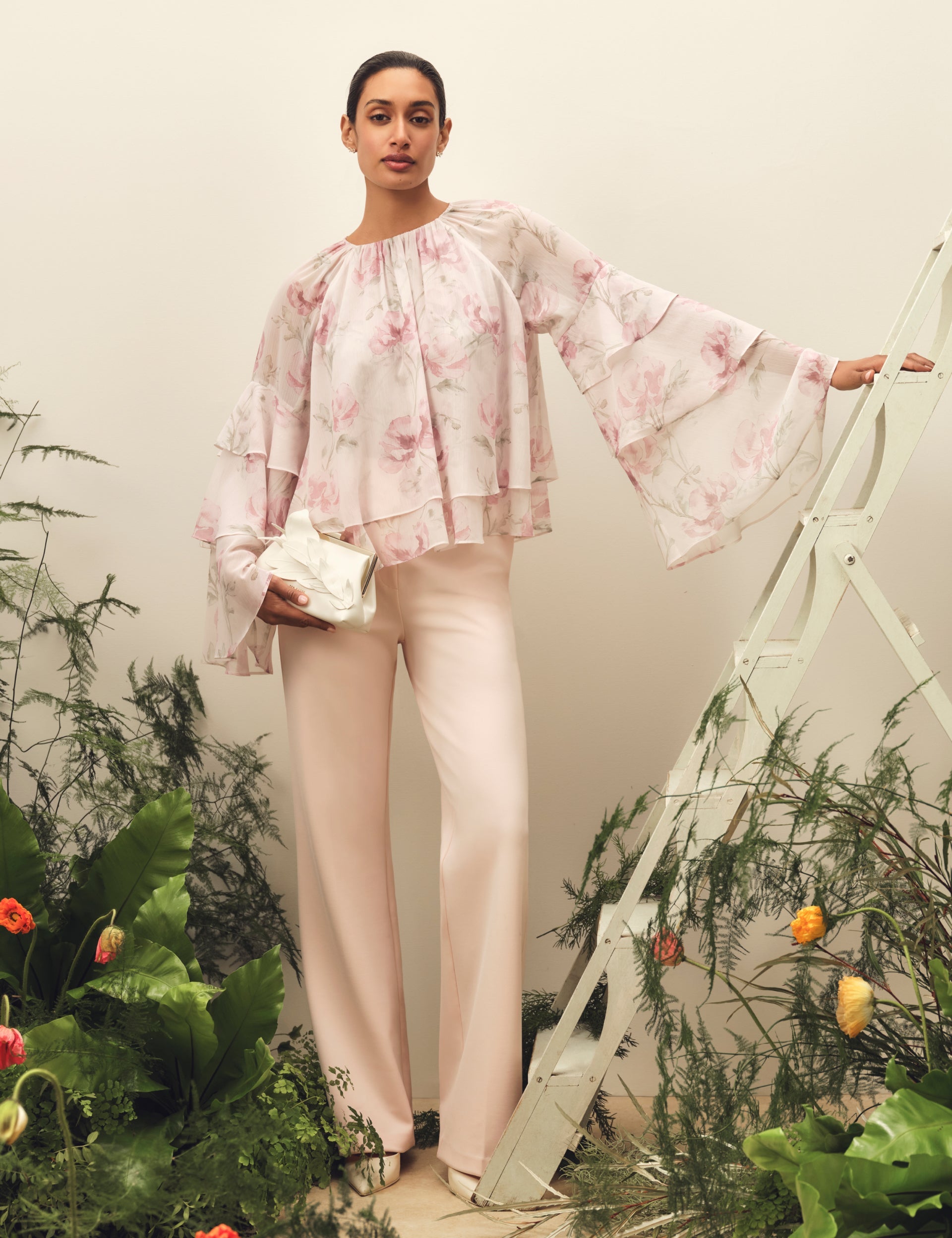Ted Baker Rizaa Rose Print Frilled Long Sleeve Top Women's