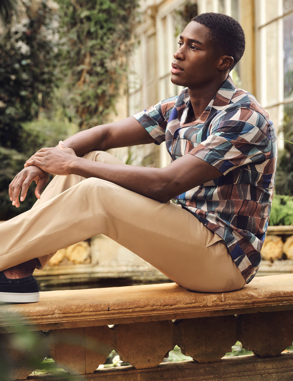 Ted Baker Yarino Tile Print Cotton Linen Short Sleeve Shirt