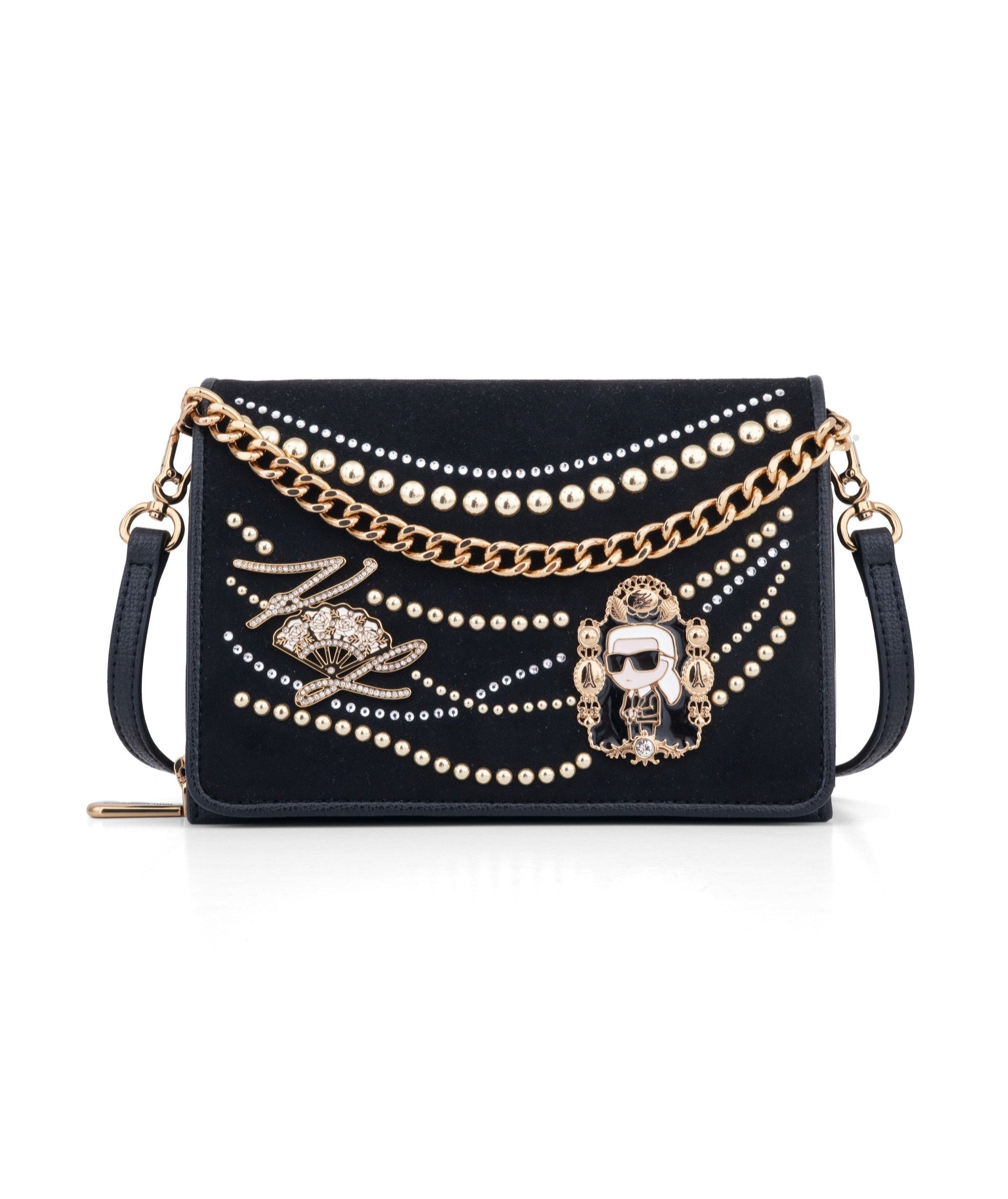 KarlLagerfeld Lourdes suede flap crossbody black