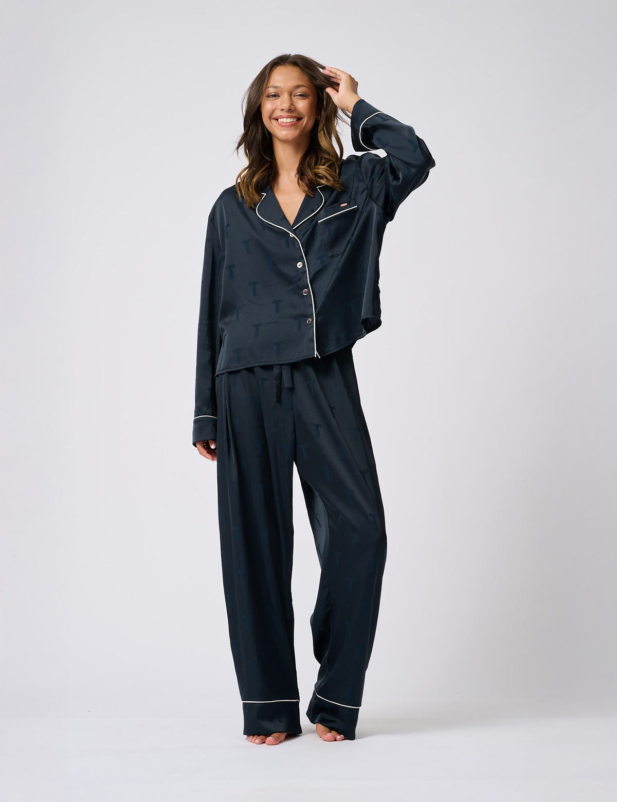 Ted Baker Peggy Jacquard Logo Satin Long Pyjama Set Women's