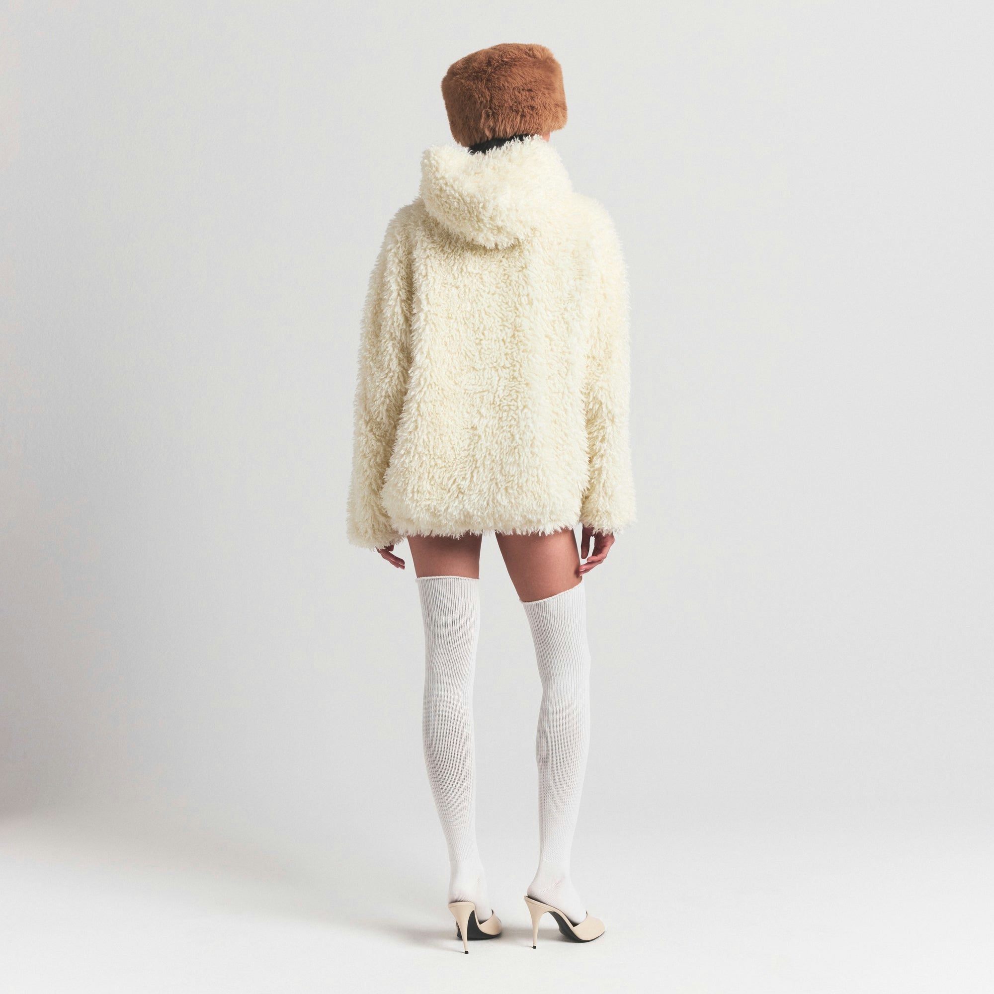 Skims Faux Fur Hoodie Egret