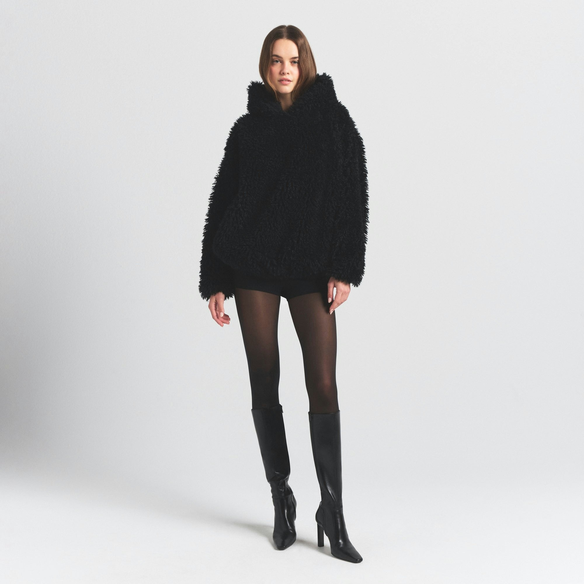 Skims Faux Fur Hoodie Onyx