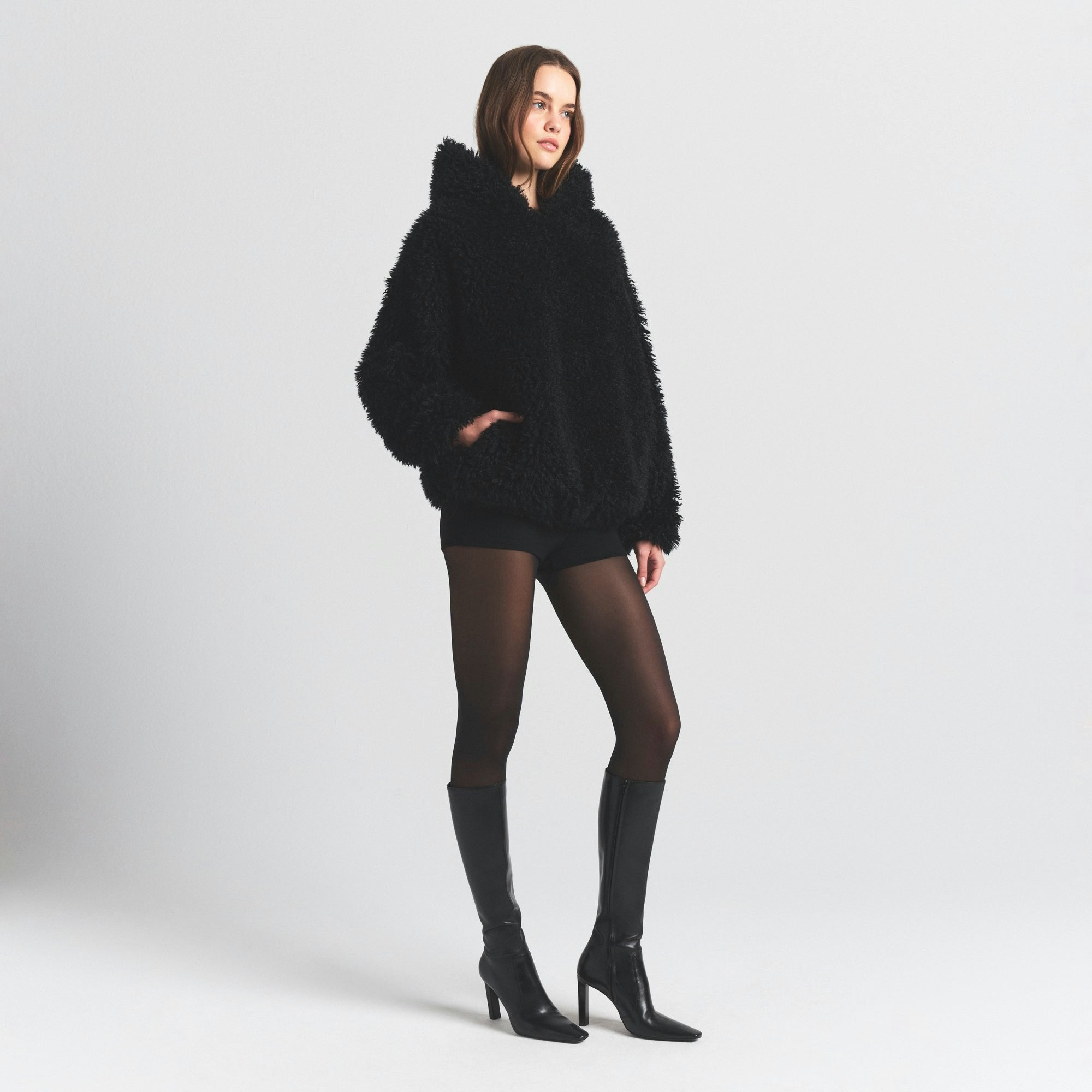 Skims Faux Fur Hoodie Onyx