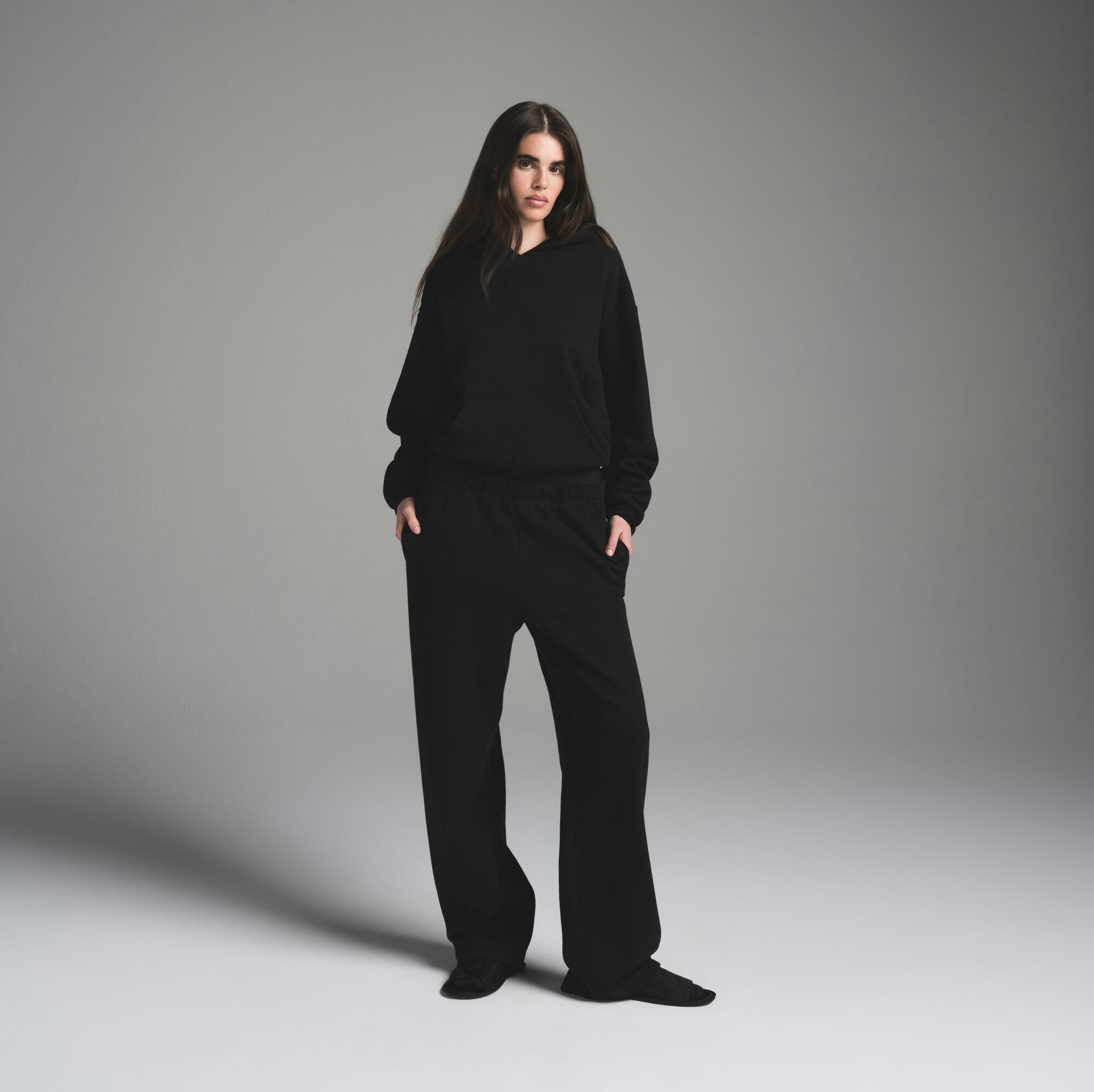 Skims Cotton Fleece Classic Hoodie Onyx